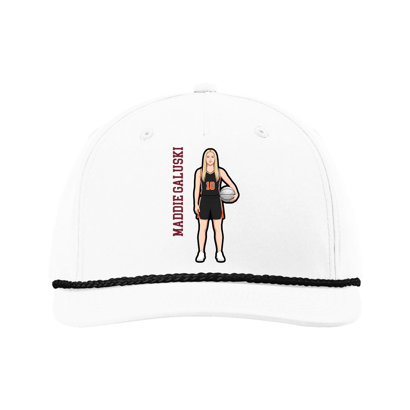 Five-Panel Classic Rope Cap — Name Vertical in White