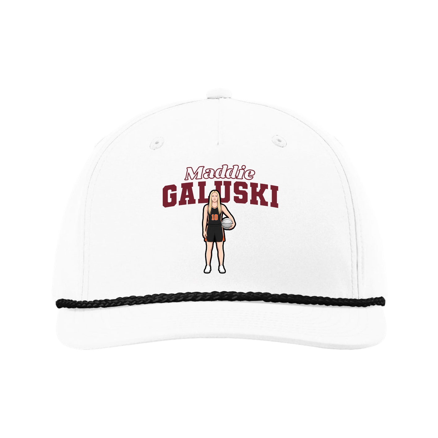 Five-Panel Classic Rope Cap — Name Arch in White