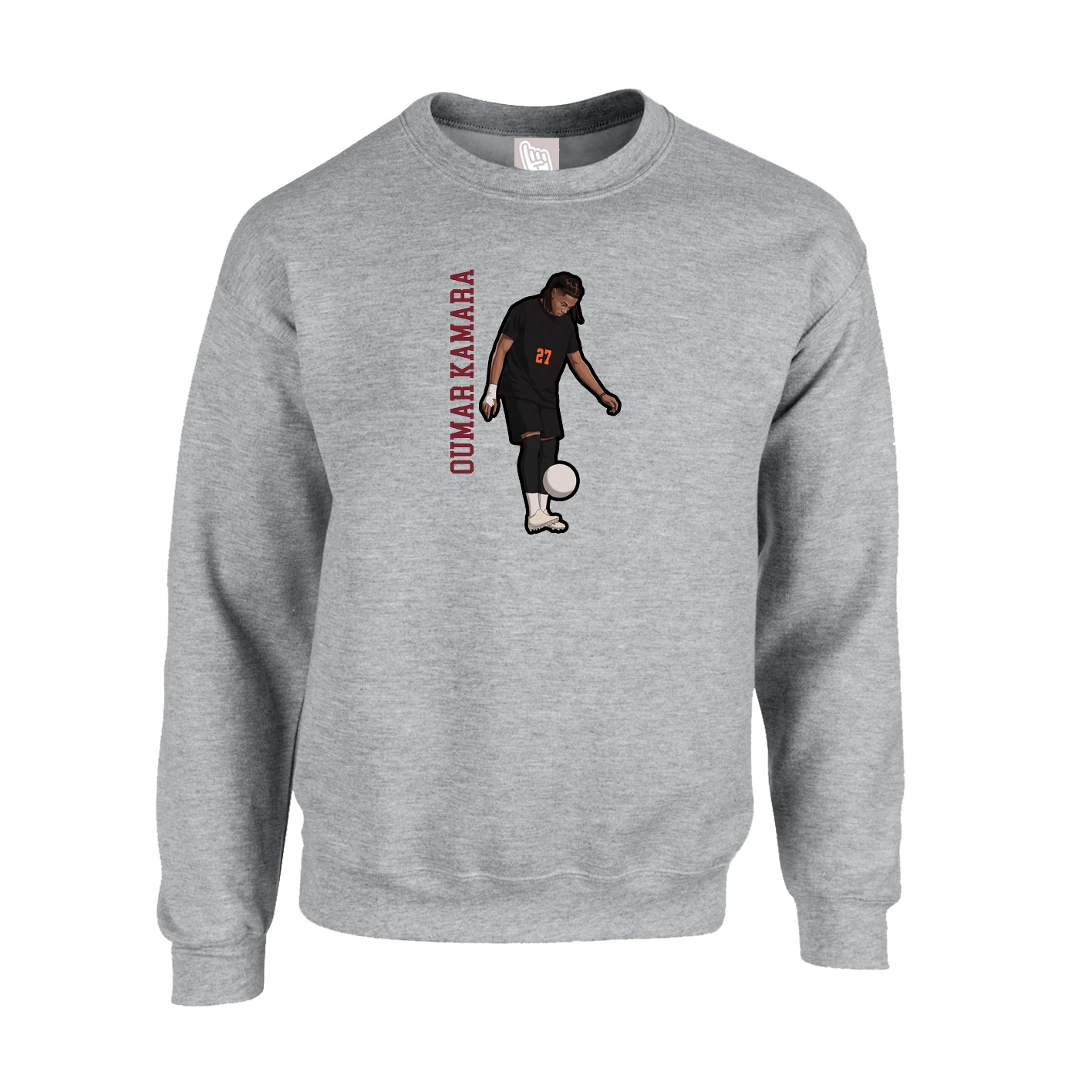 Fleece Crew — Name Vertical in Grey