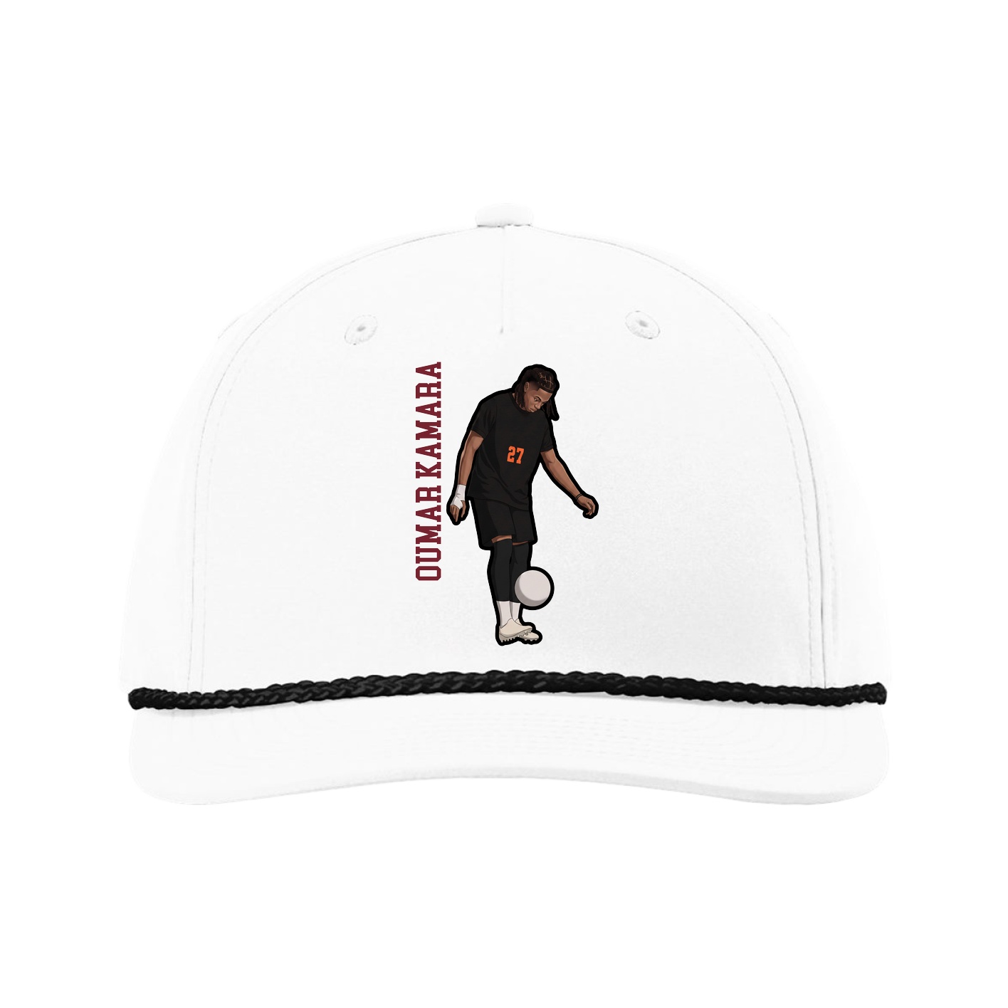 Five-Panel Classic Rope Cap — Name Vertical in White