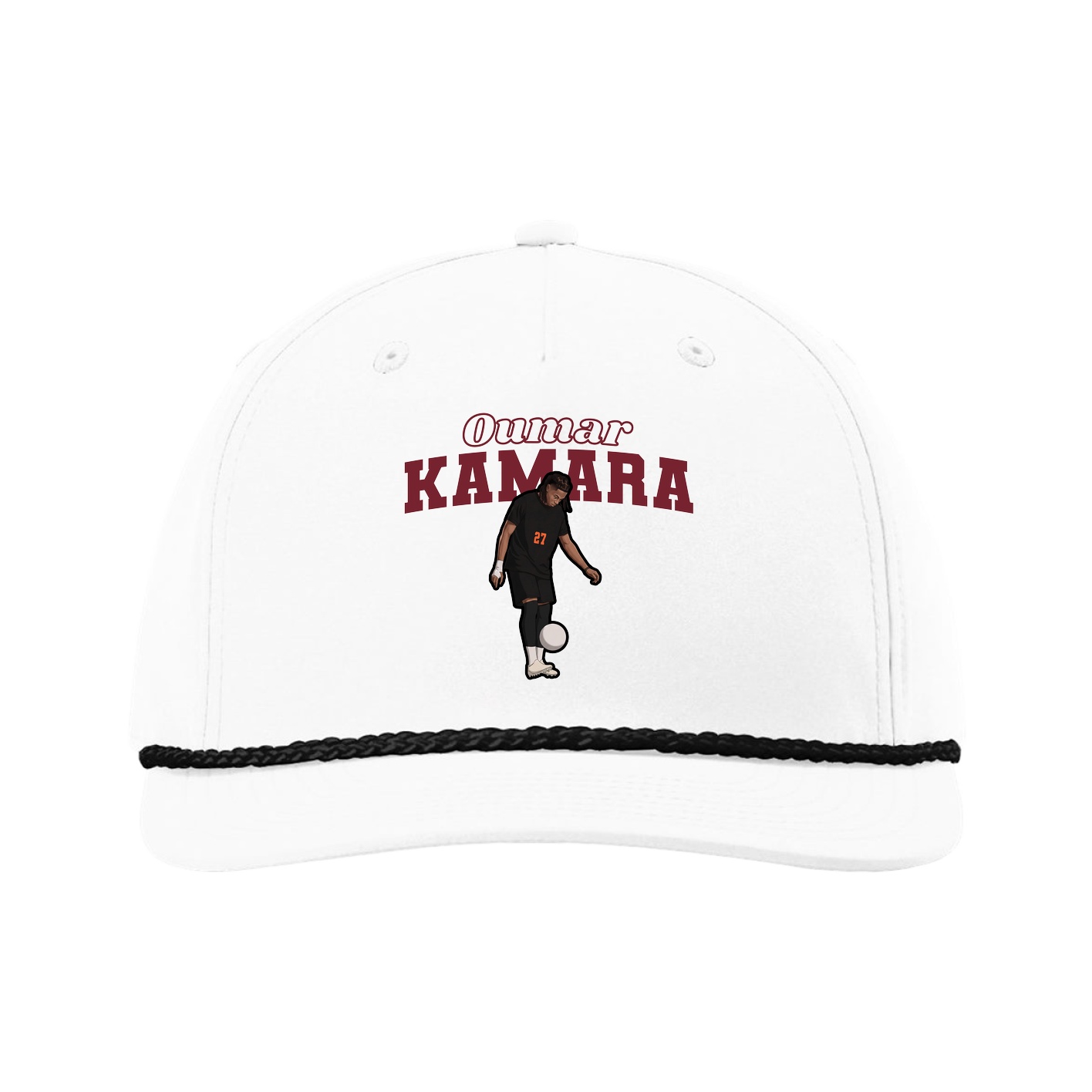 Five-Panel Classic Rope Cap — Name Arch in White