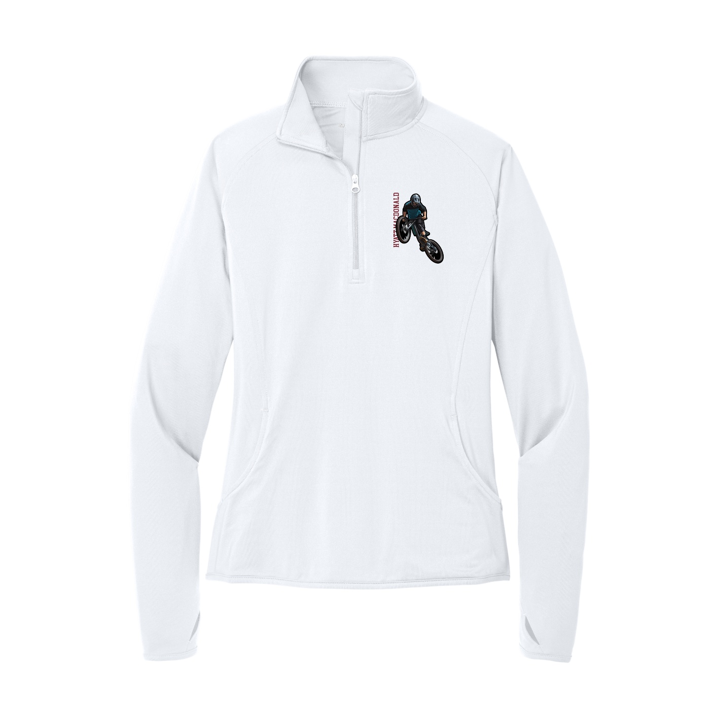 Women's Q-Zip Pullover — Name Vertical in White