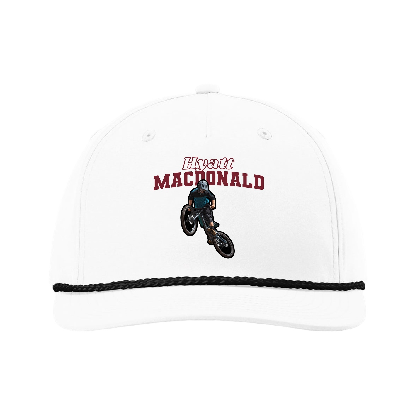 Five-Panel Classic Rope Cap — Name Arch in White