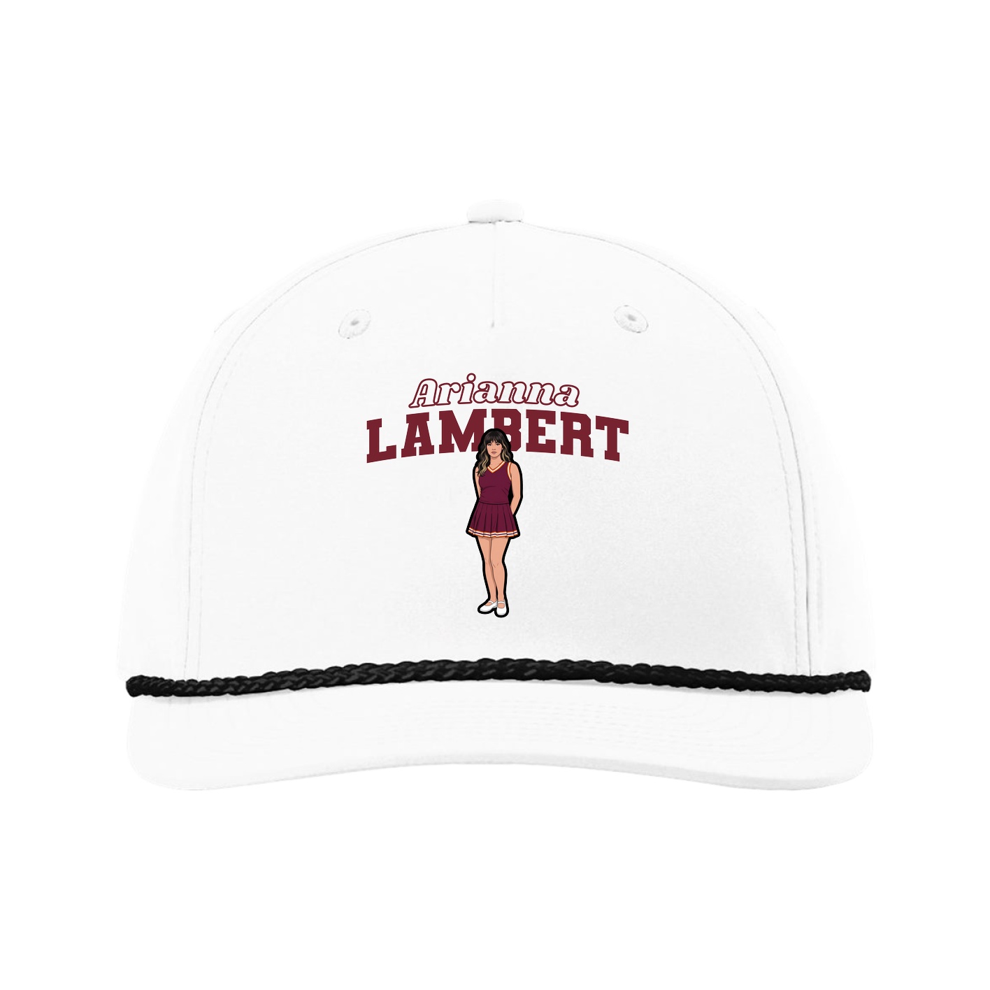 Five-Panel Classic Rope Cap — Name Arch in White