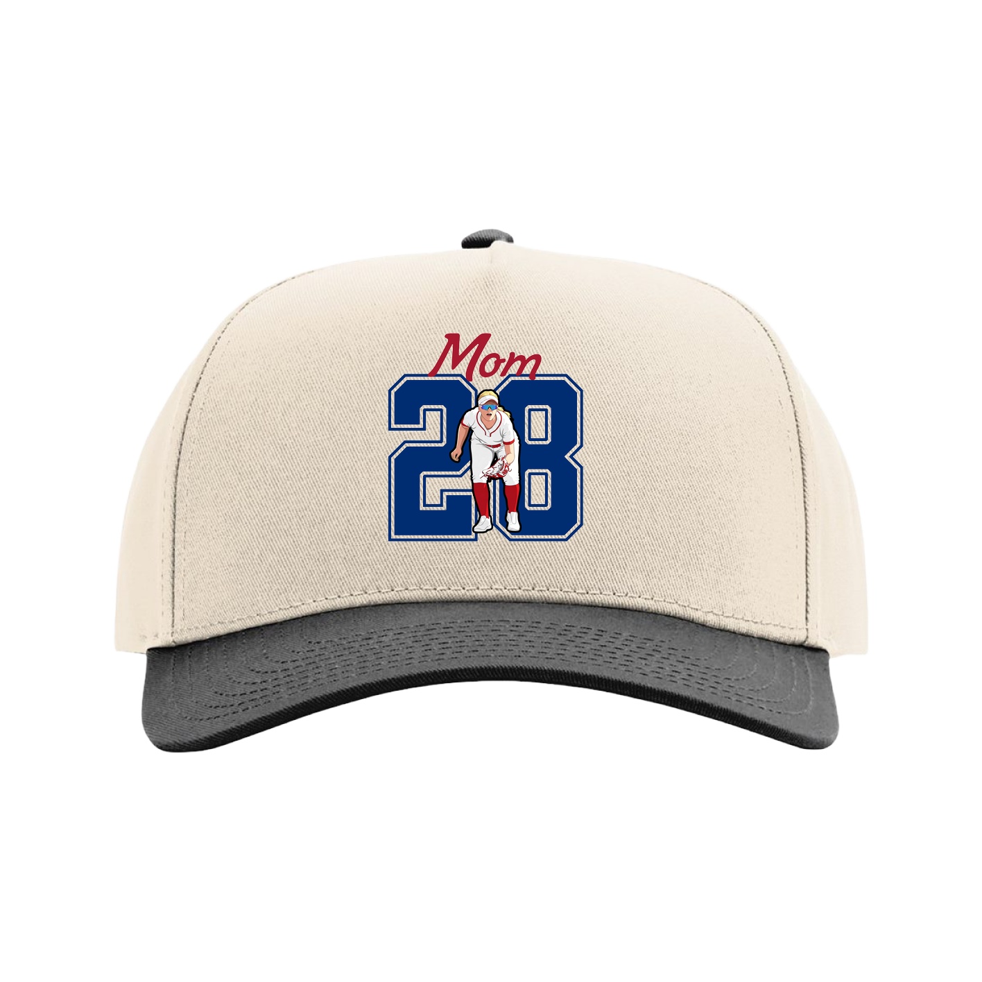 Full Fabric Five-Panel Champ Cap — Mothers Day Shirsey in Cream/Black