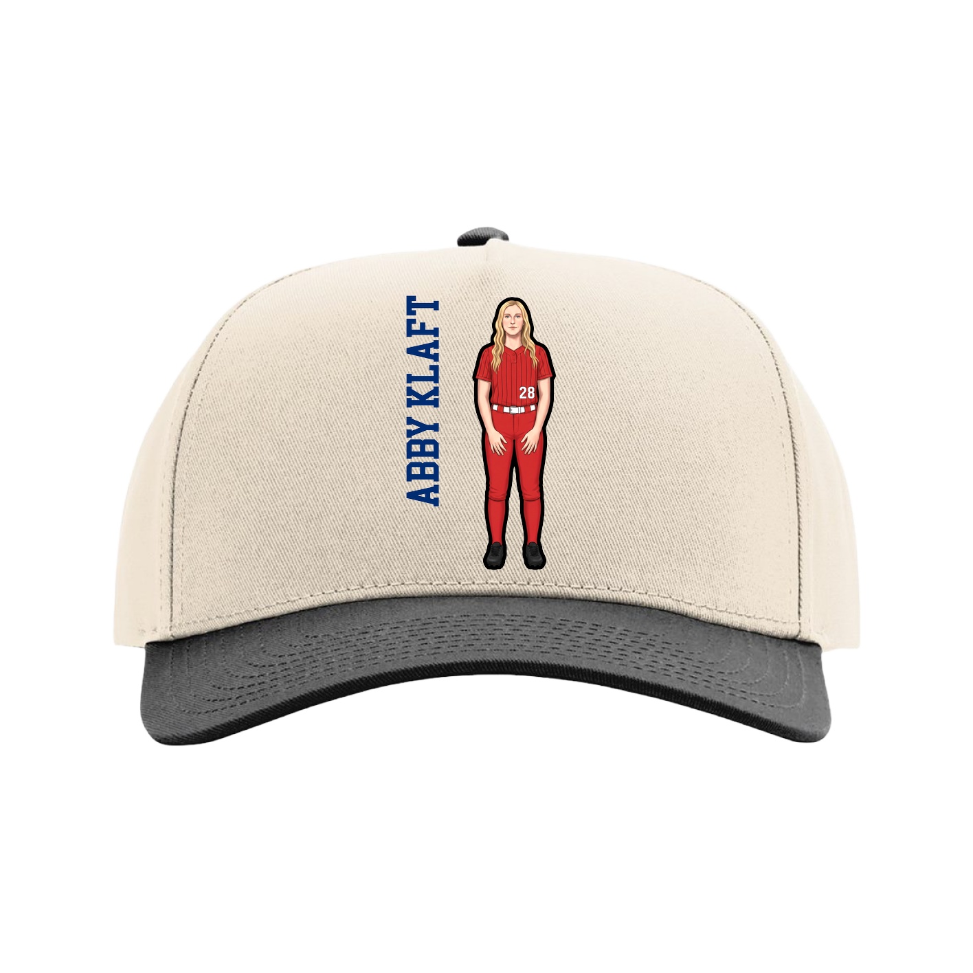Full Fabric Five-Panel Champ Cap — Name Vertical in Cream/Black