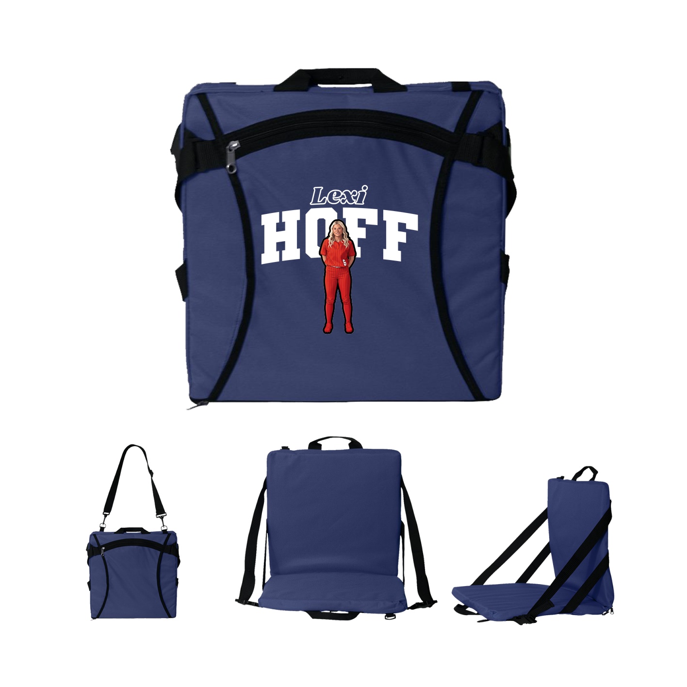 Folding Stadium Seat — Name Arch in Navy