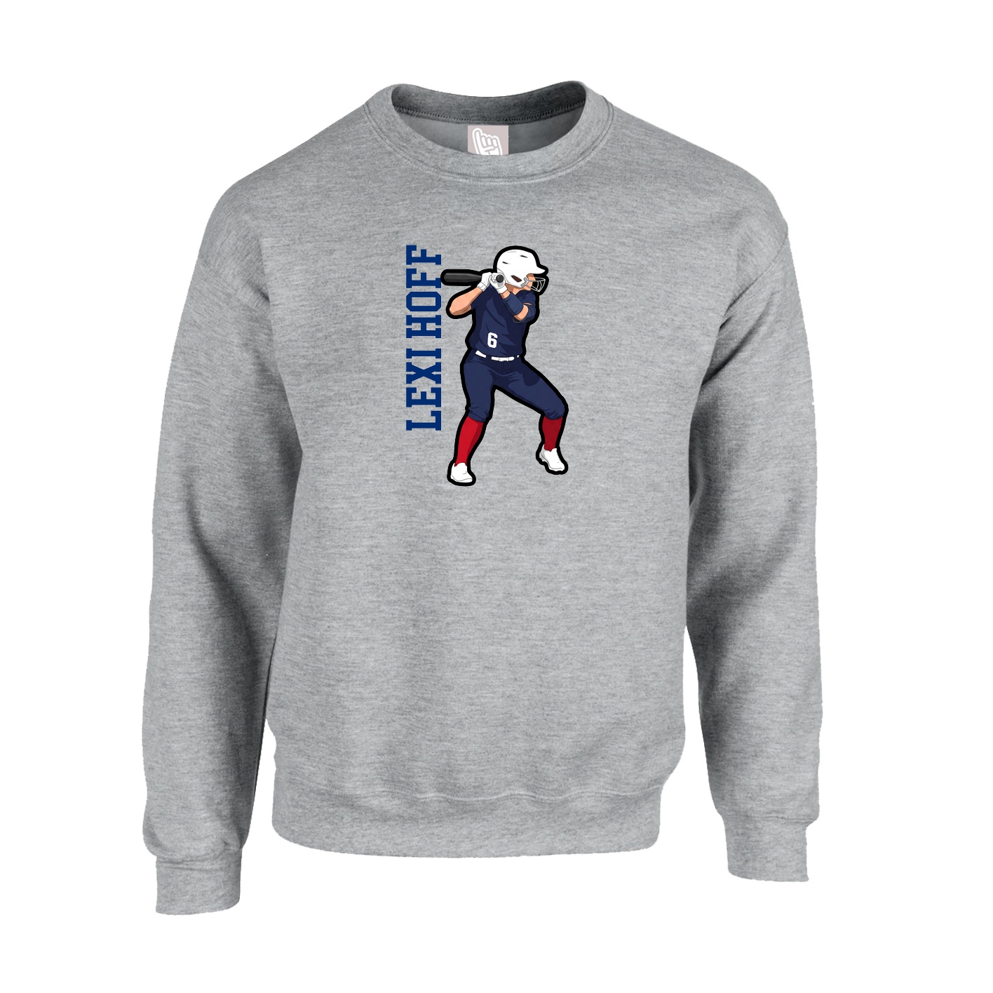 Fleece Crew — Name Vertical in Grey