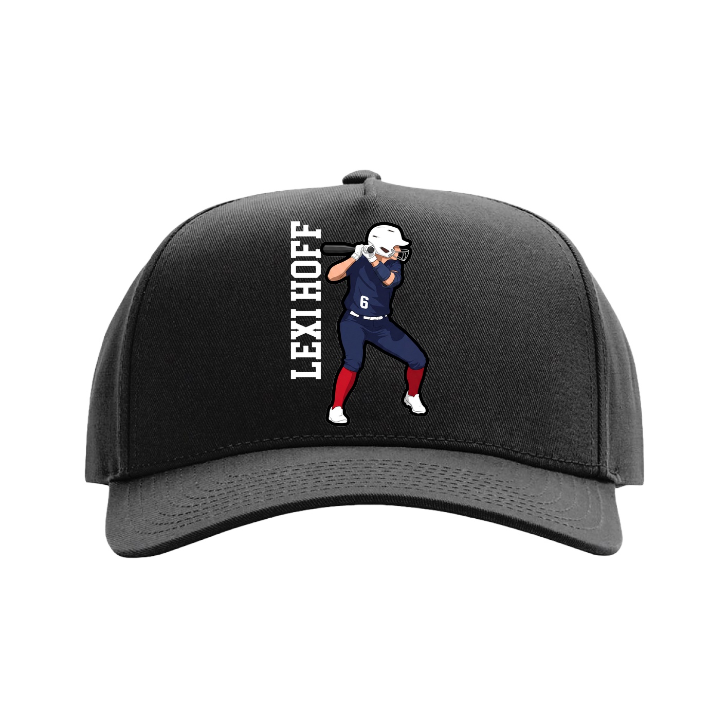 Full Fabric Five-Panel Champ Cap — Name Vertical in Black