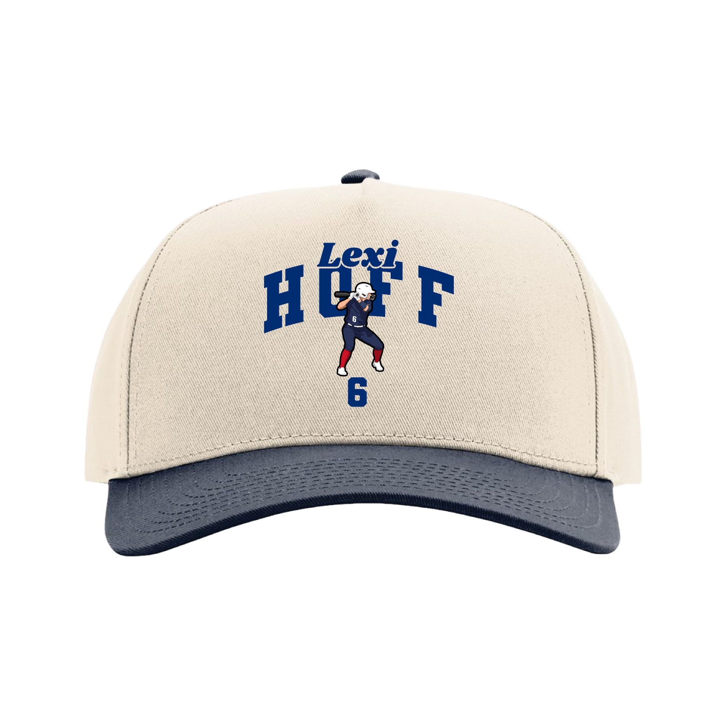 Full Fabric Five-Panel Champ Cap — Signature Arch in Cream/Navy