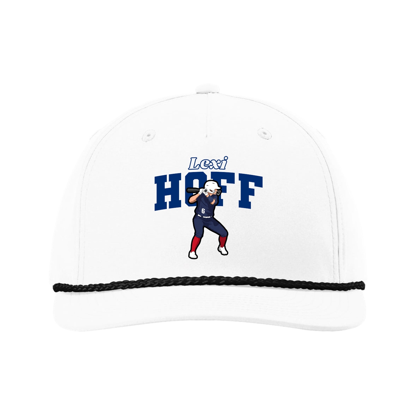 Five-Panel Classic Rope Cap — Name Arch in White