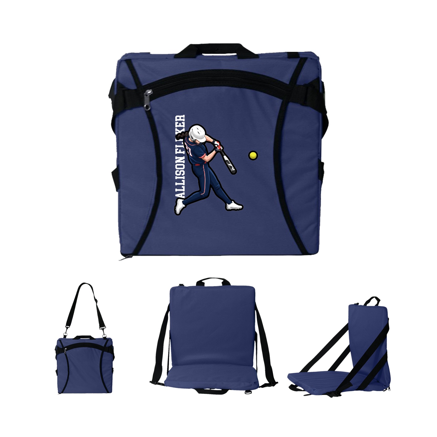 Folding Stadium Seat — Name Vertical in Navy