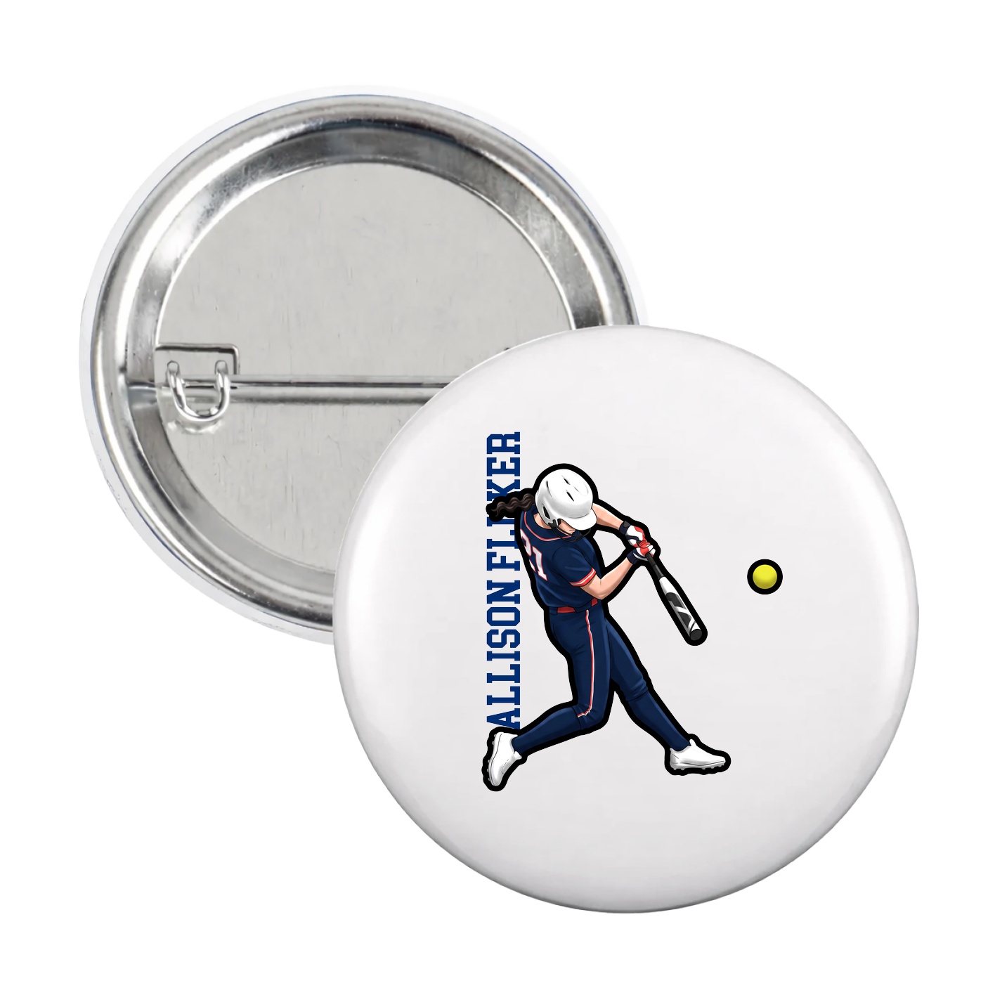 Game Day Button — Name Vertical in White