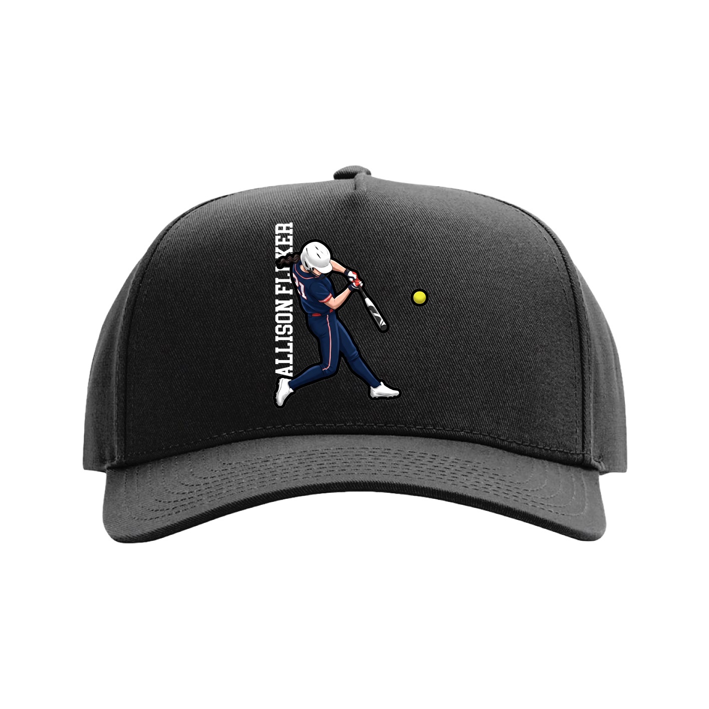 Full Fabric Five-Panel Champ Cap — Name Vertical in Black