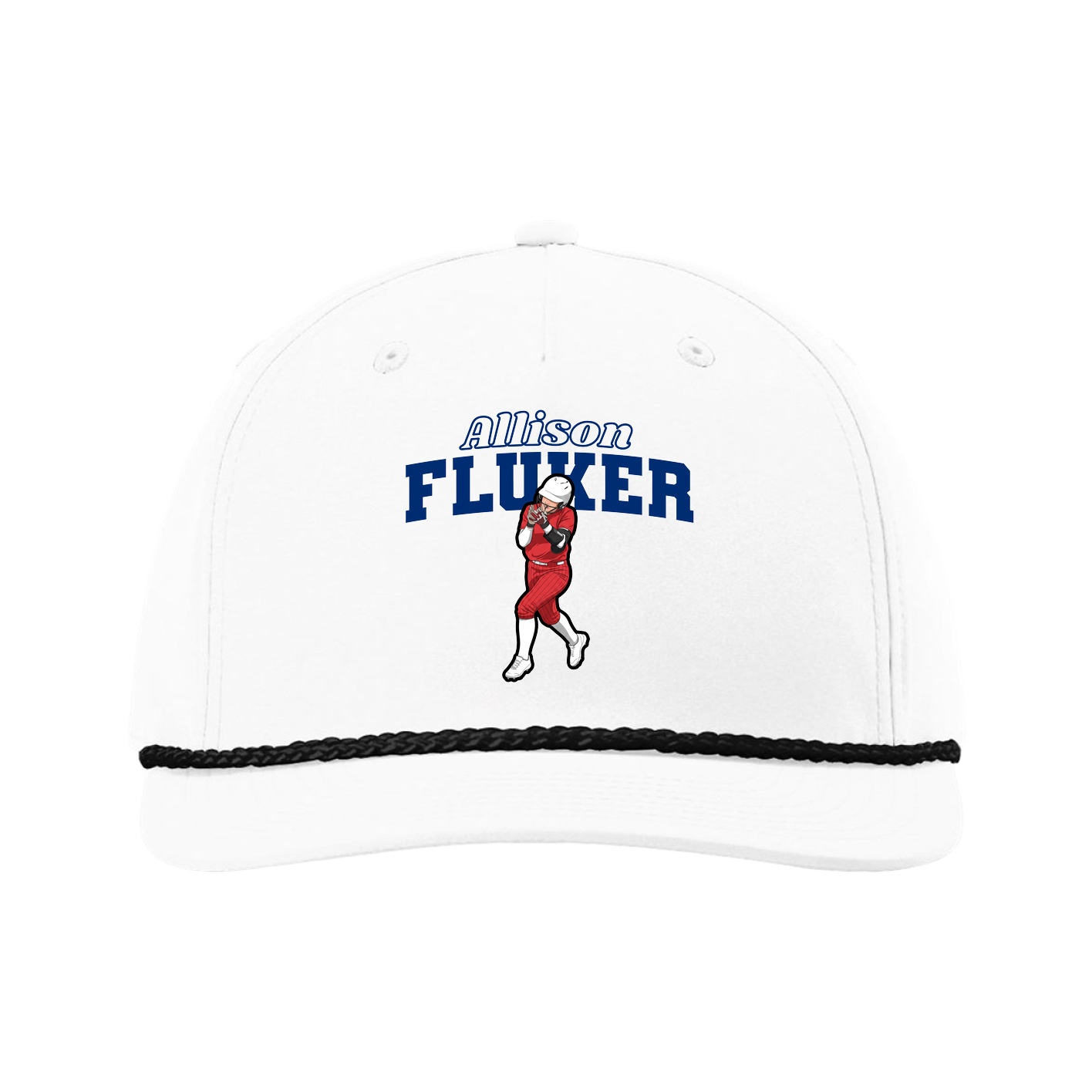 Five-Panel Classic Rope Cap — Name Arch in White