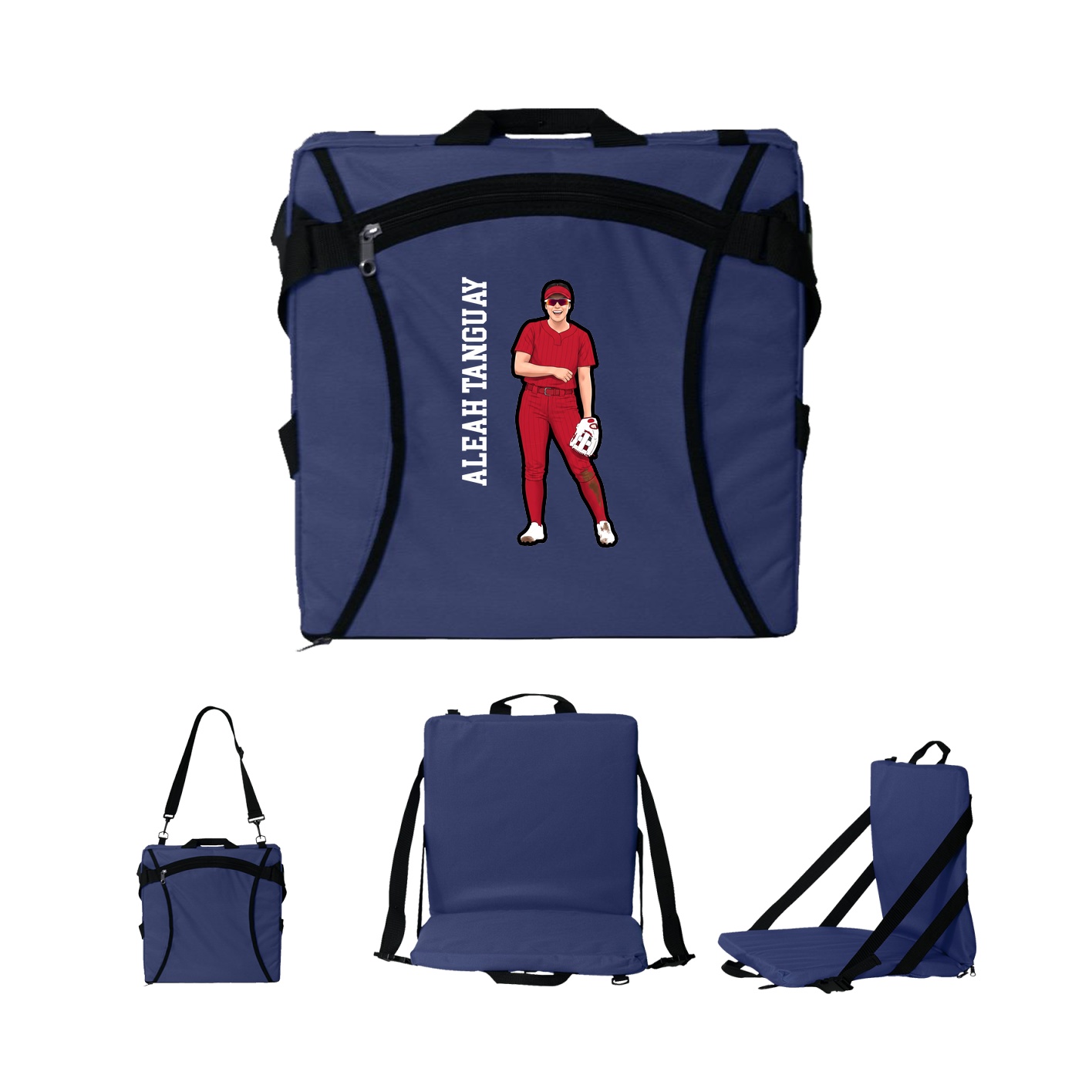 Folding Stadium Seat — Name Vertical in Navy