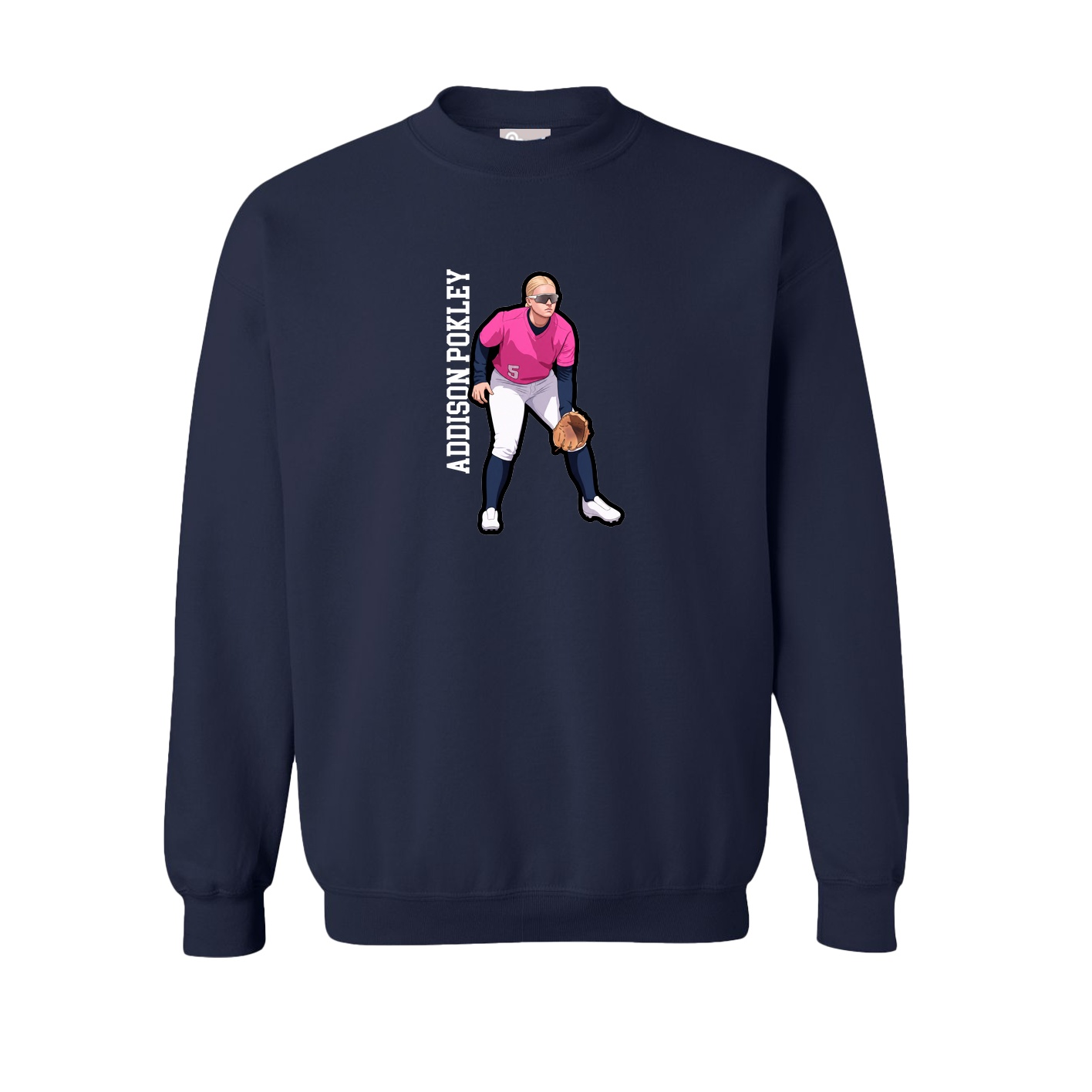 Fleece Crew — Name Vertical in Navy