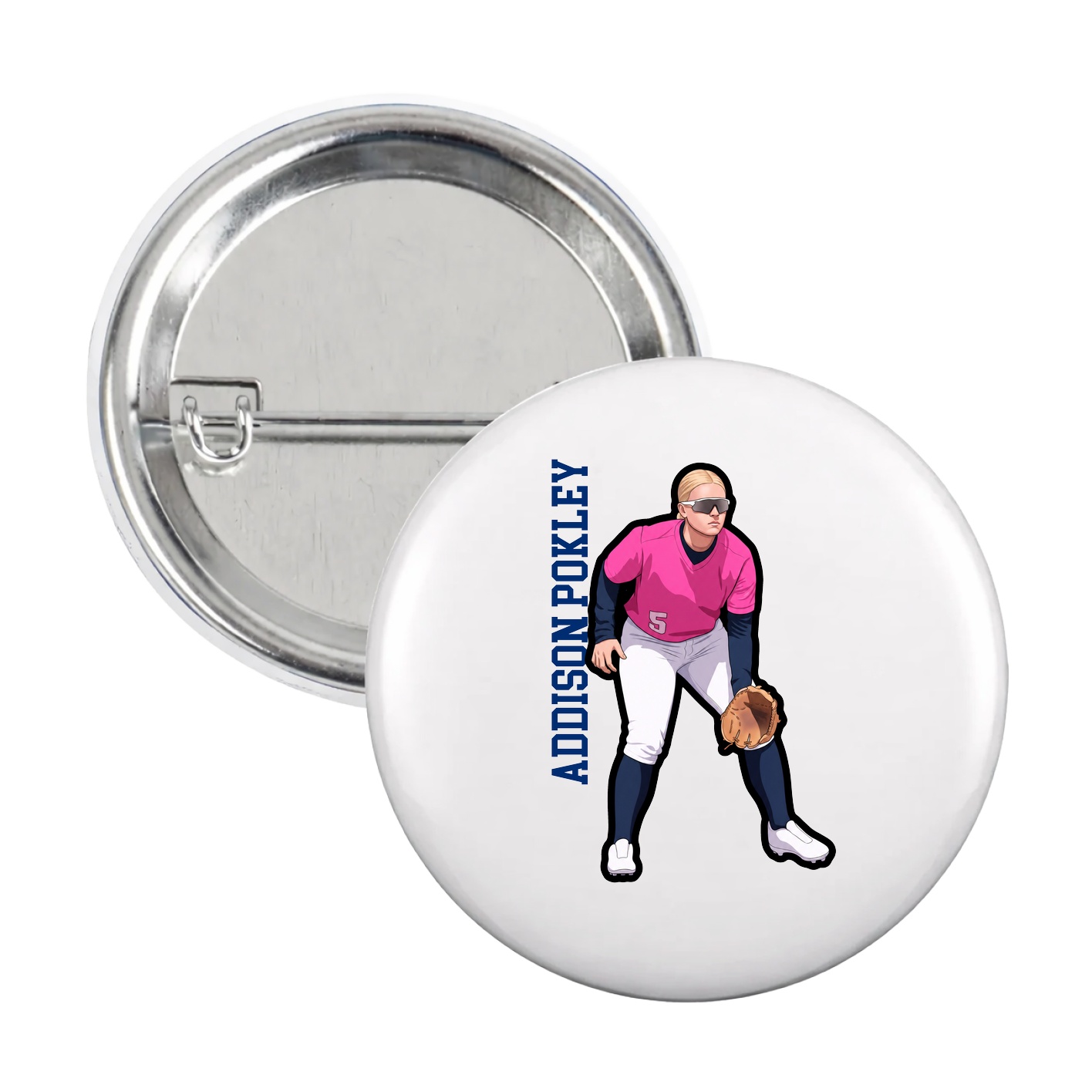 Game Day Button — Name Vertical in White