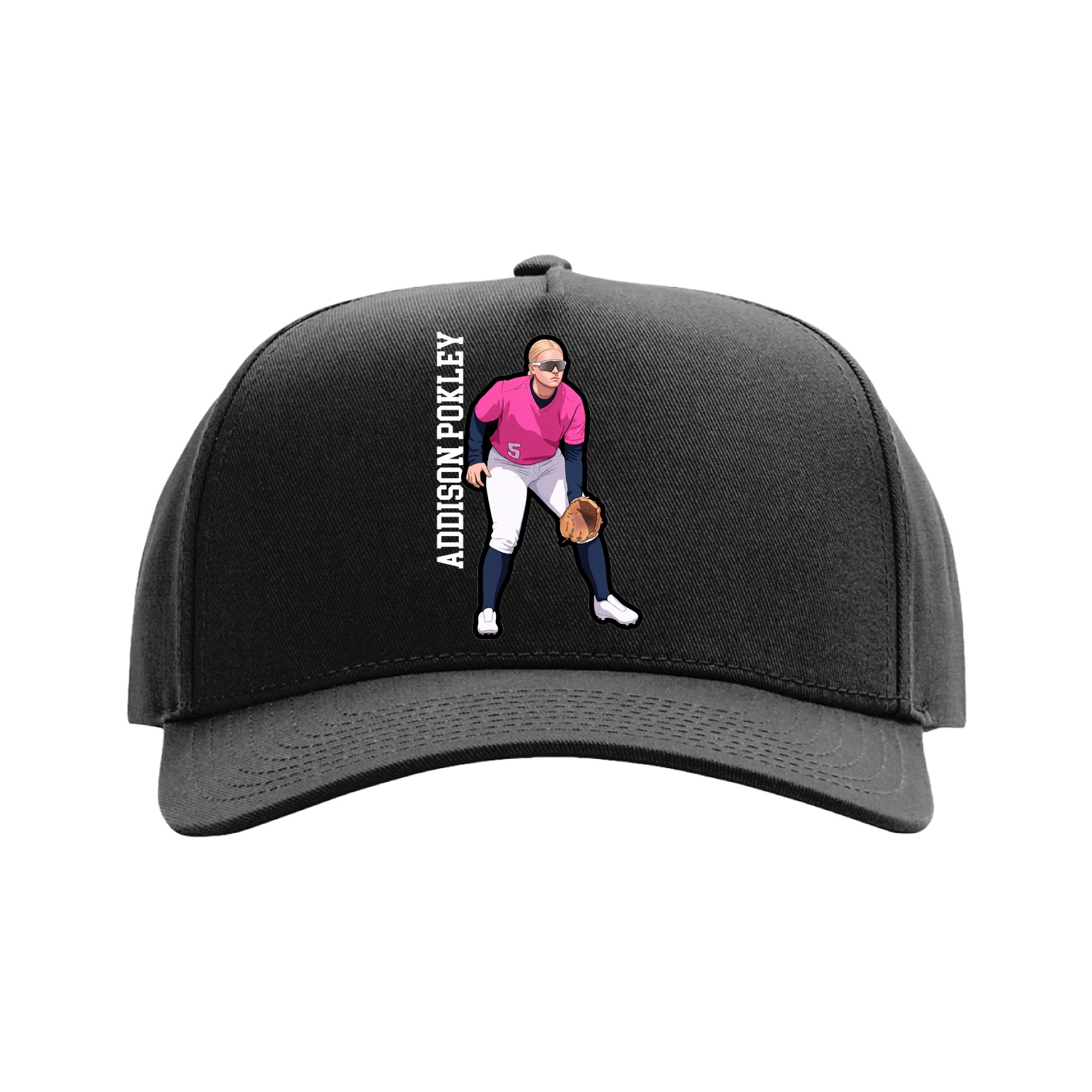 Full Fabric Five-Panel Champ Cap — Name Vertical in Black