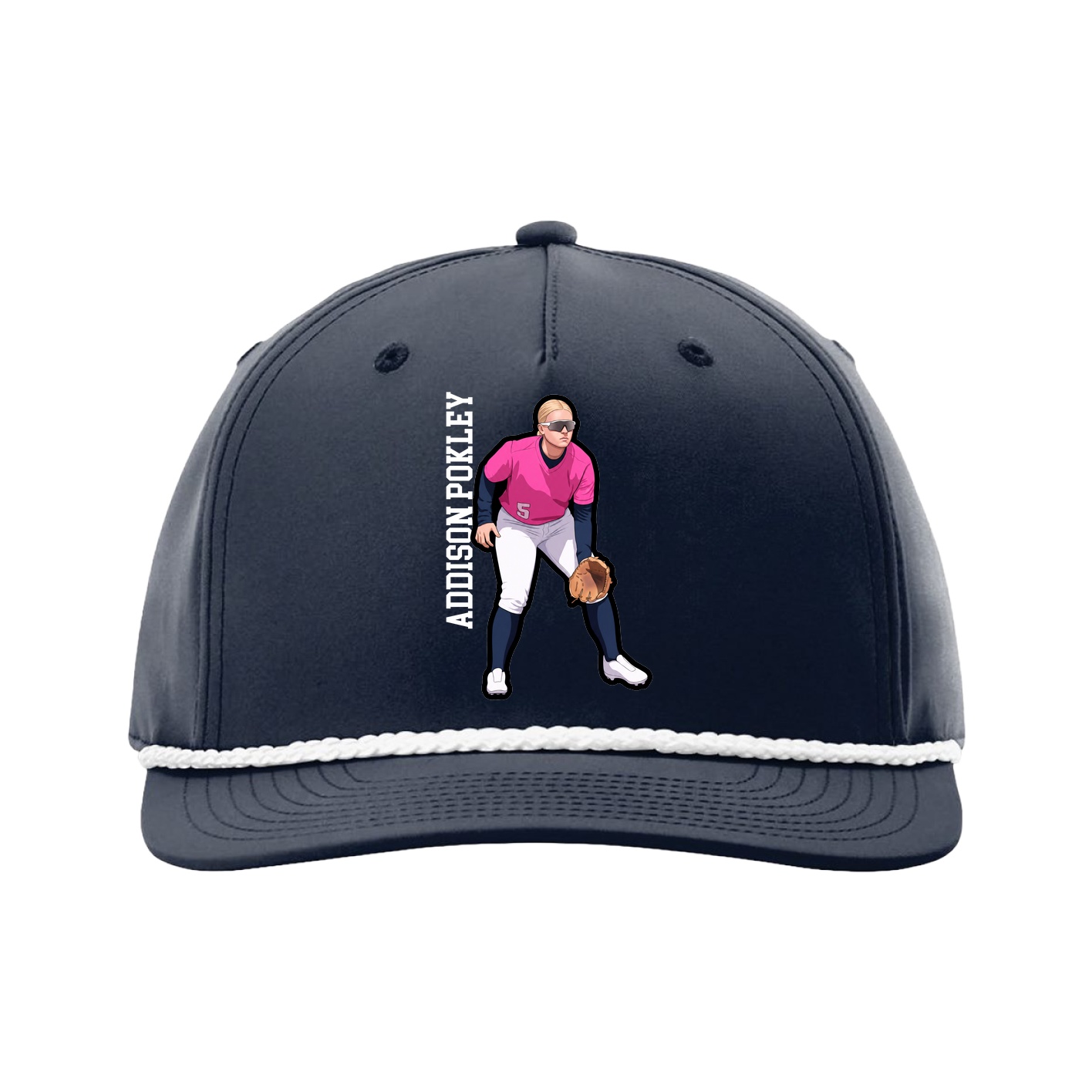 Five-Panel Classic Rope Cap — Name Vertical in Navy