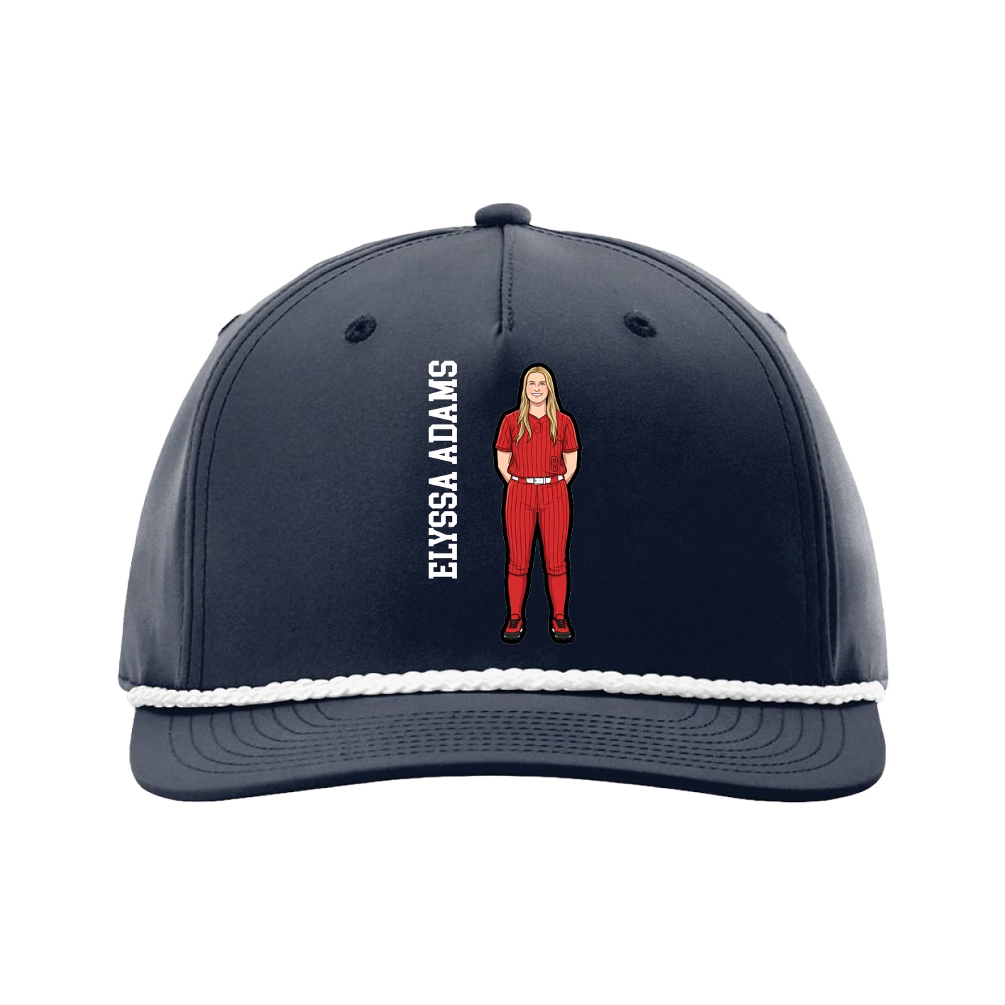 Five-Panel Classic Rope Cap — Name Vertical in Navy