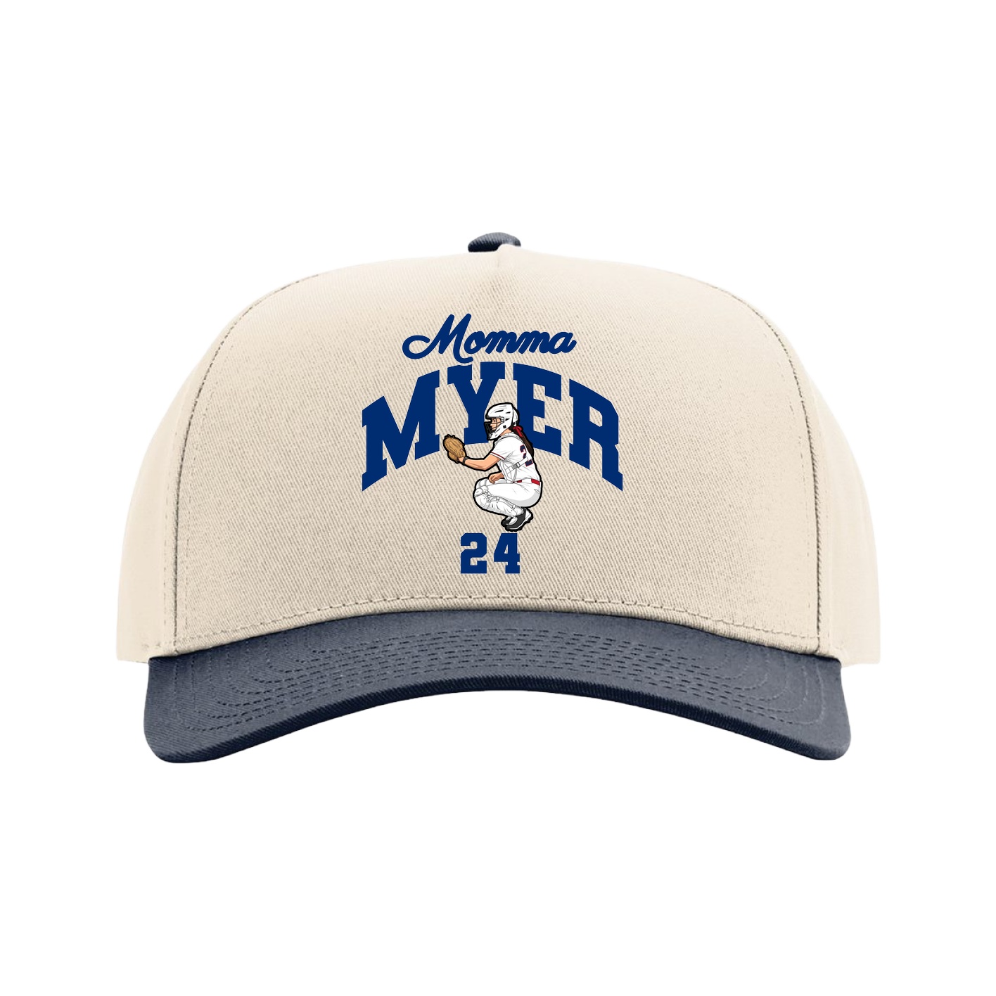Full Fabric Five-Panel Champ Cap — Mothers Day Arch in Cream/Navy