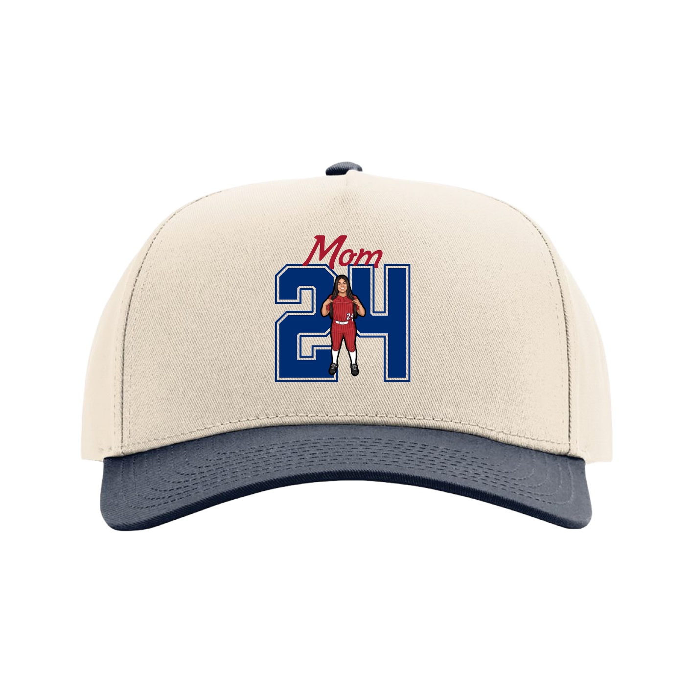Full Fabric Five-Panel Champ Cap — Mothers Day Shirsey in Cream/Navy