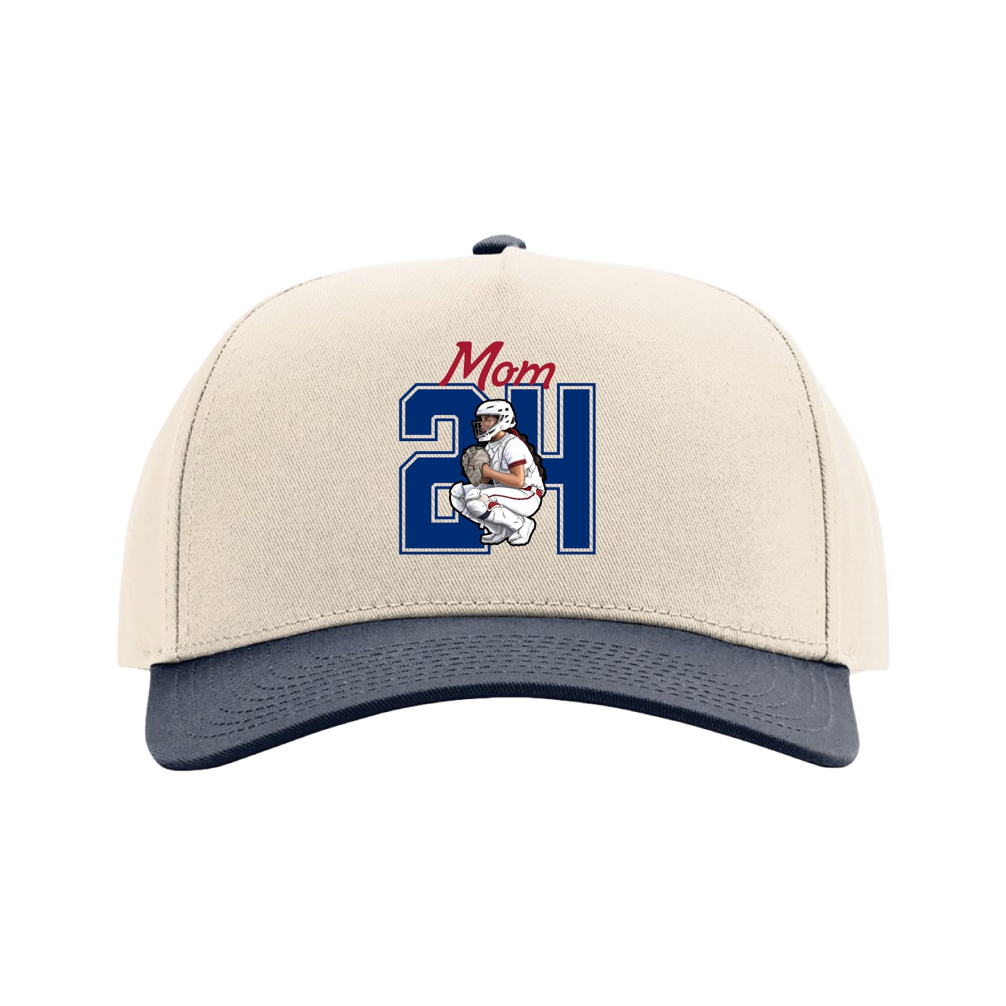 Full Fabric Five-Panel Champ Cap — Mothers Day Shirsey in Cream/Navy