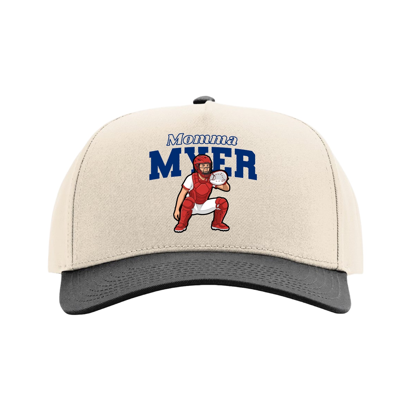 Full Fabric Five-Panel Champ Cap — Mothers Day Block in Cream/Black