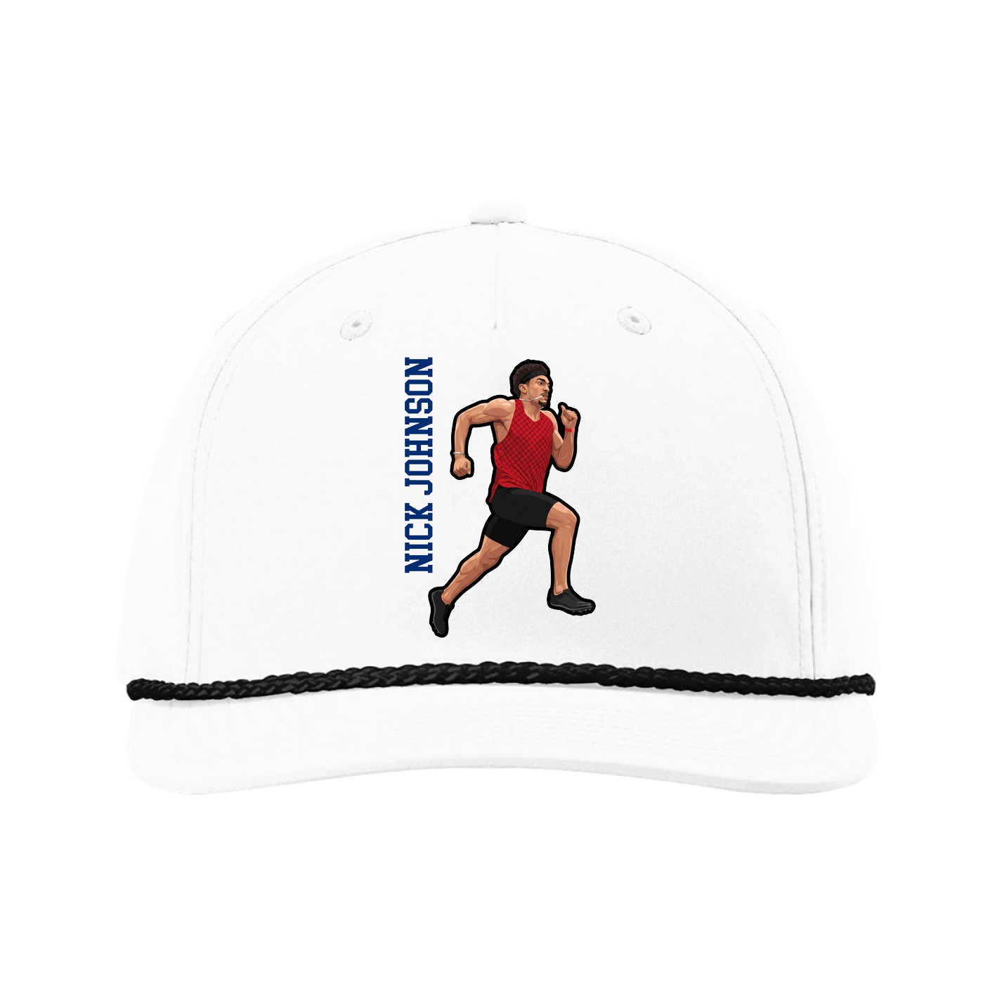 Five-Panel Classic Rope Cap — Name Vertical in White