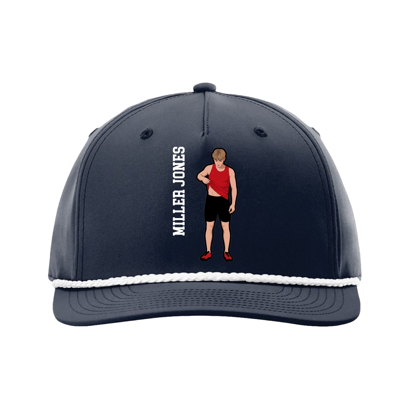 Five-Panel Classic Rope Cap — Name Vertical in Navy