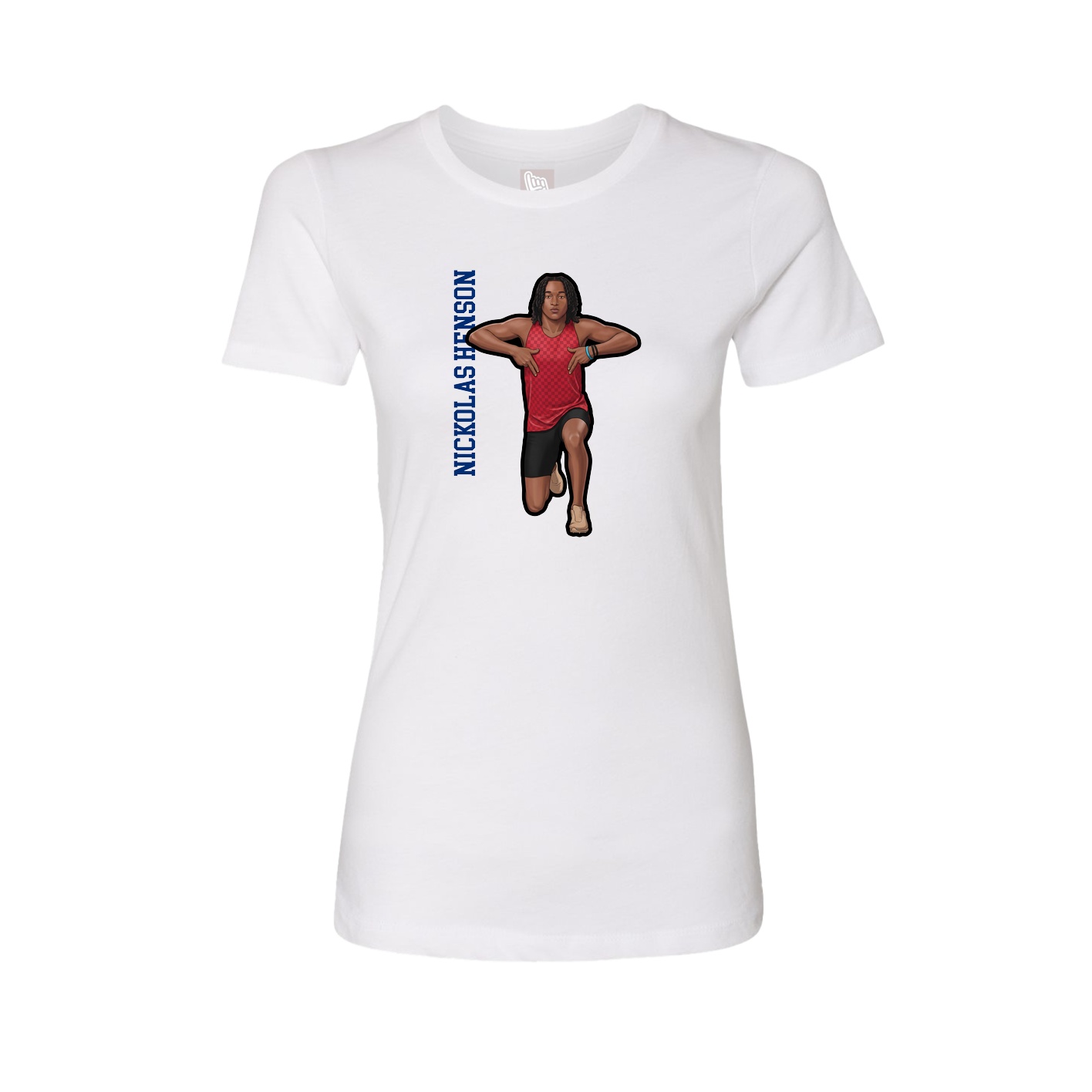 Fitted Women's Tee — Name Vertical in White