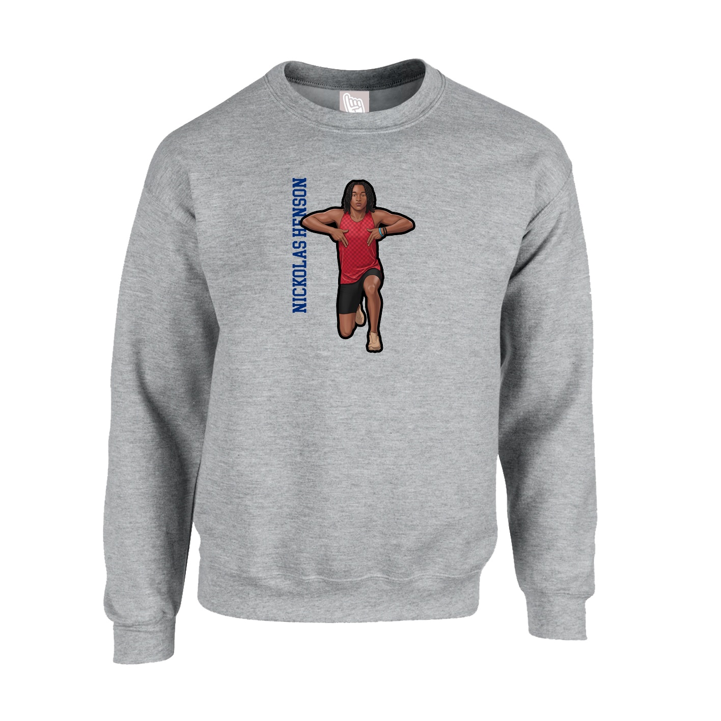 Fleece Crew — Name Vertical in Grey