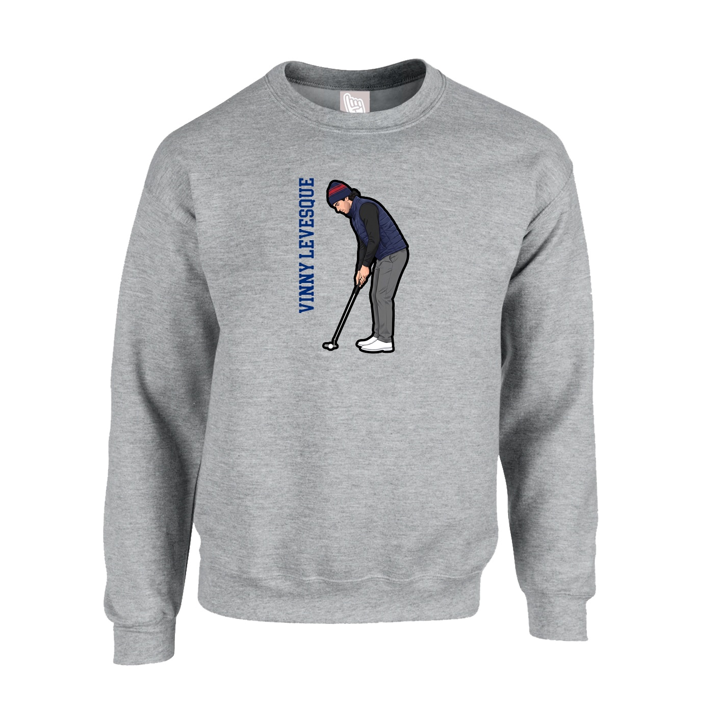 Fleece Crew — Name Vertical in Grey