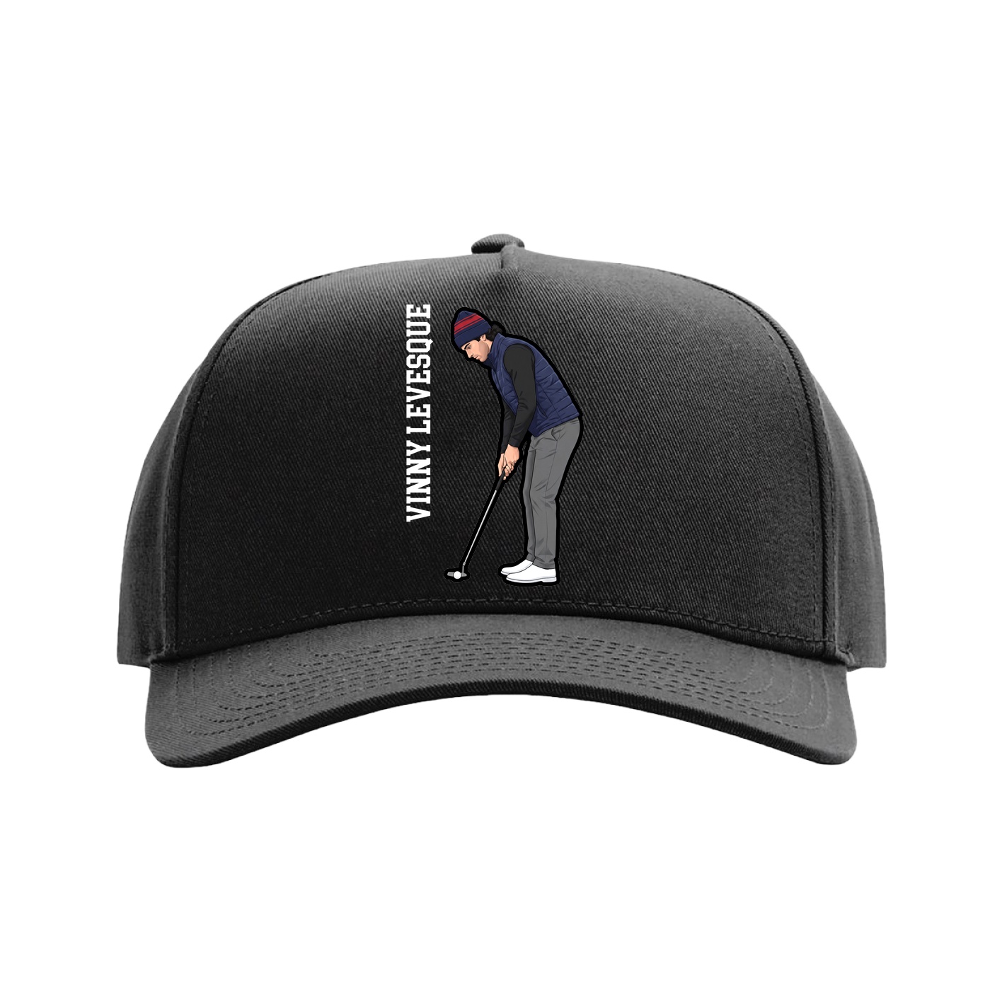 Full Fabric Five-Panel Champ Cap — Name Vertical in Black