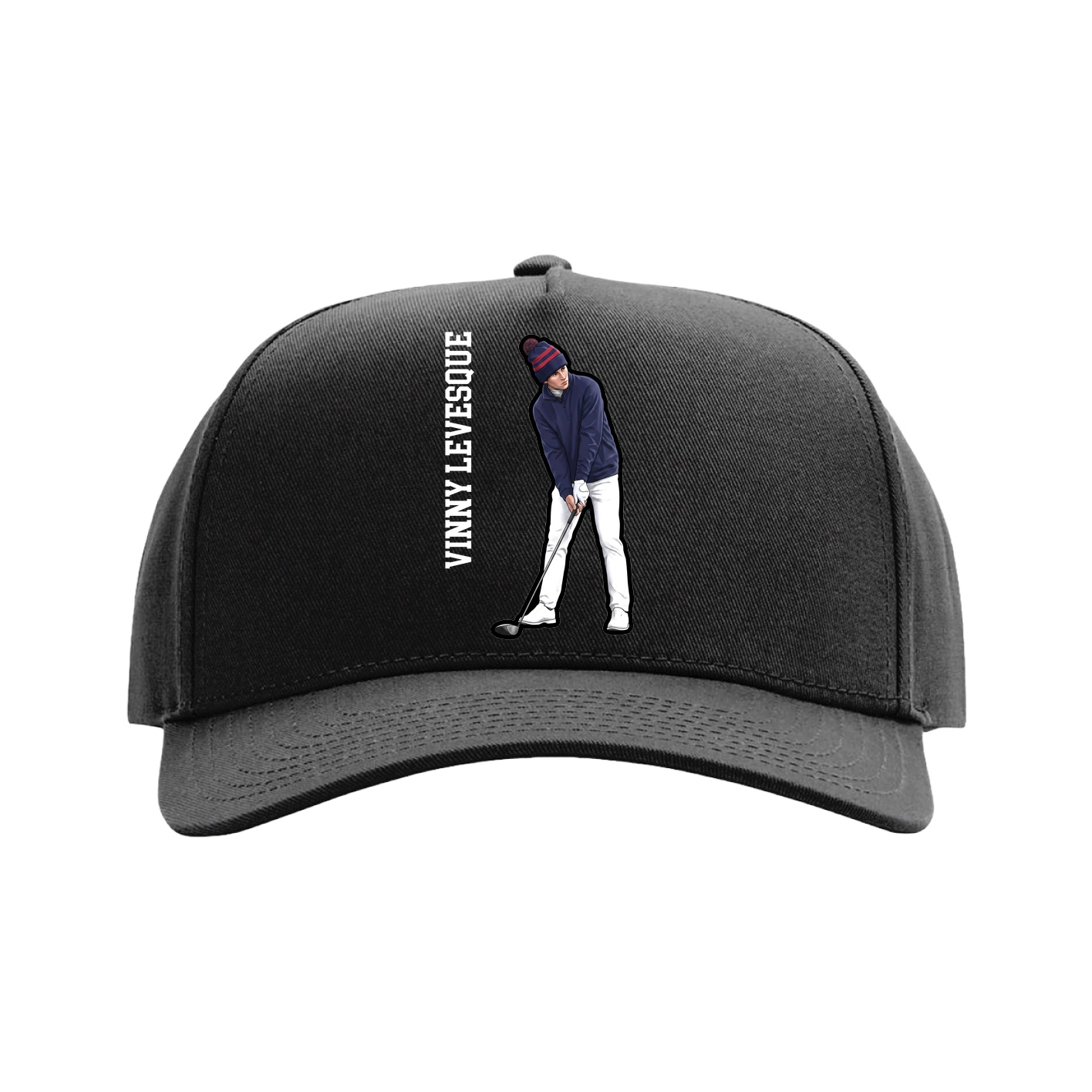 Full Fabric Five-Panel Champ Cap — Name Vertical in Black