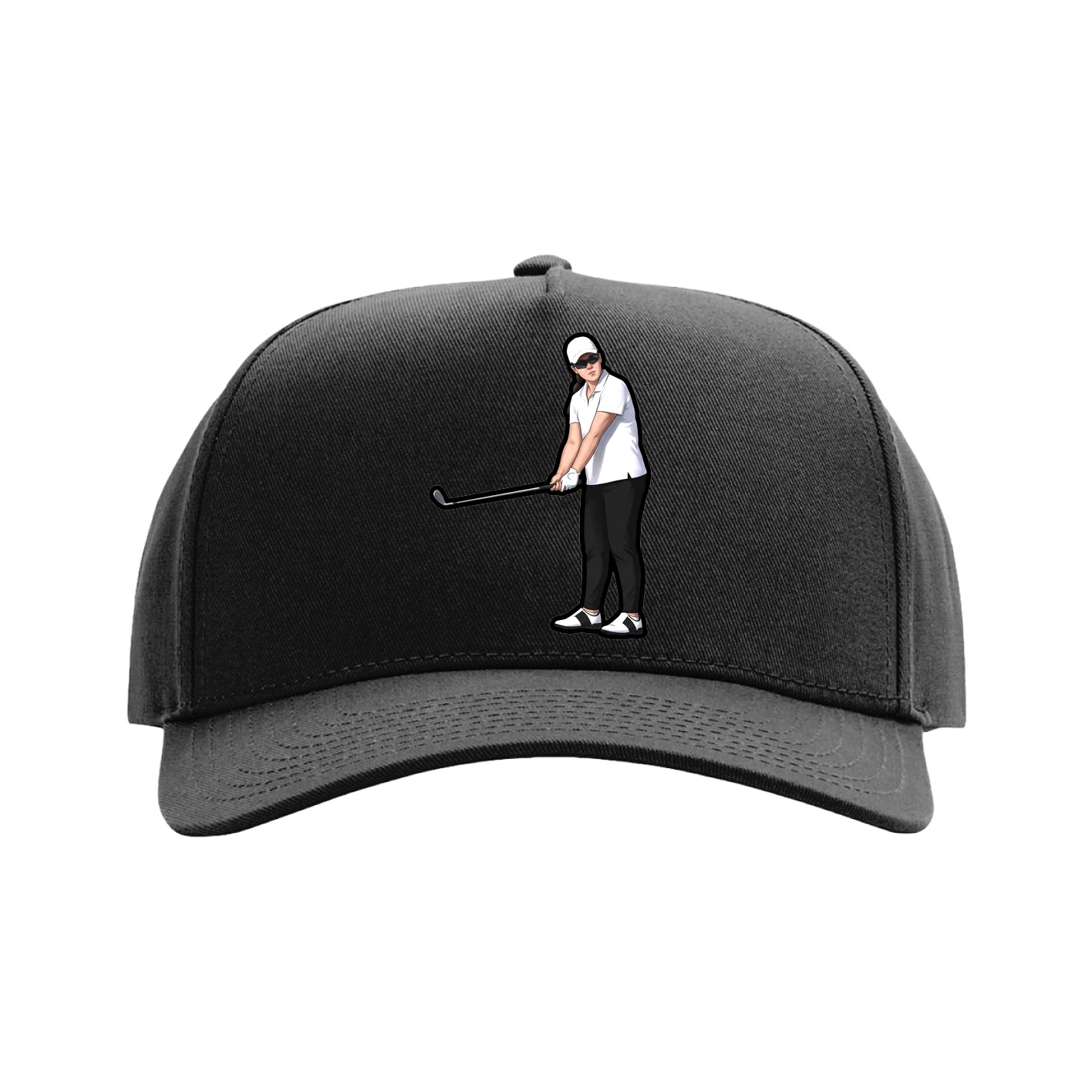 Full Fabric Five-Panel Champ Cap — Name Vertical in Black