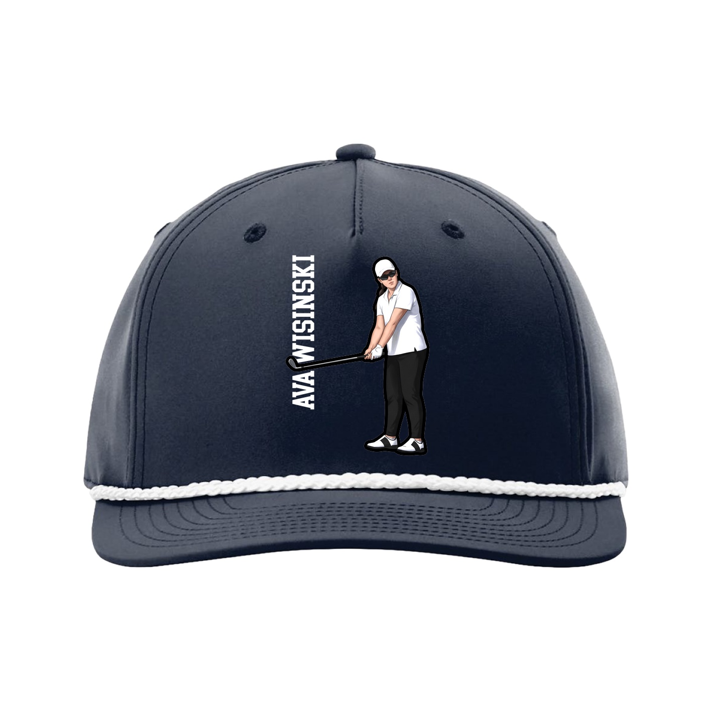 Five-Panel Classic Rope Cap — Name Vertical in Navy
