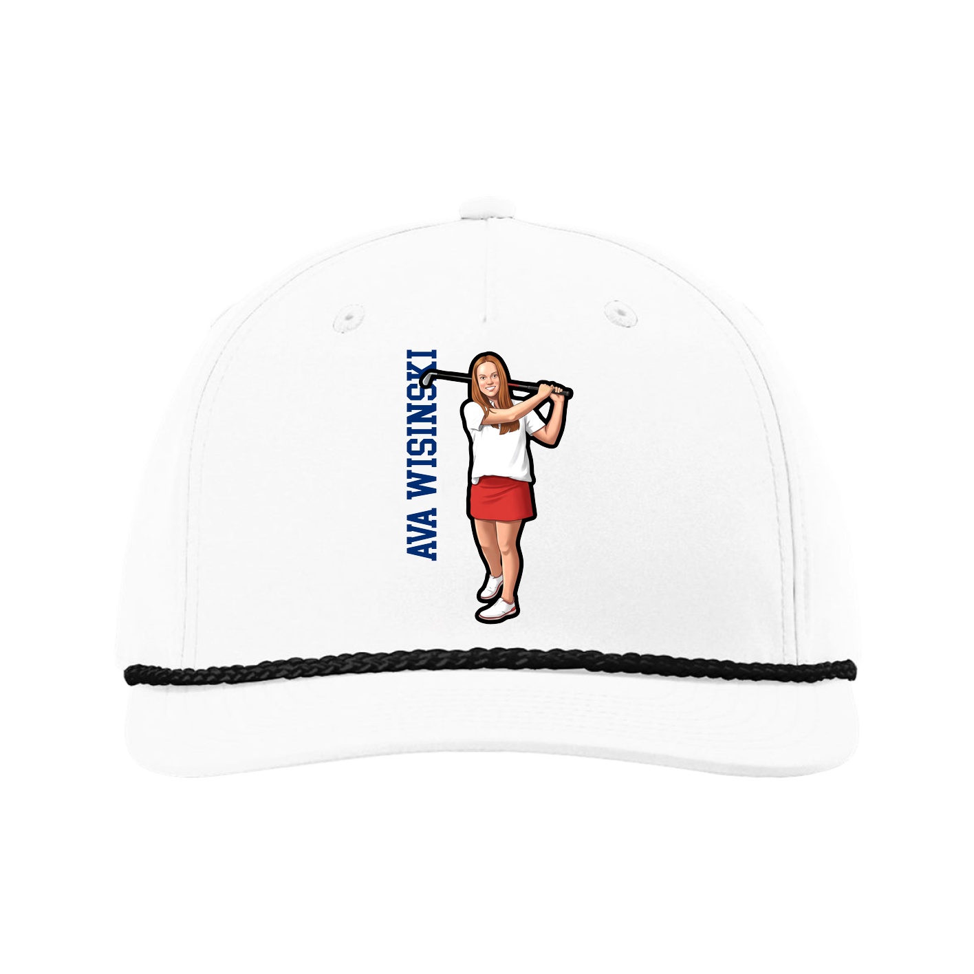 Five-Panel Classic Rope Cap — Name Vertical in White