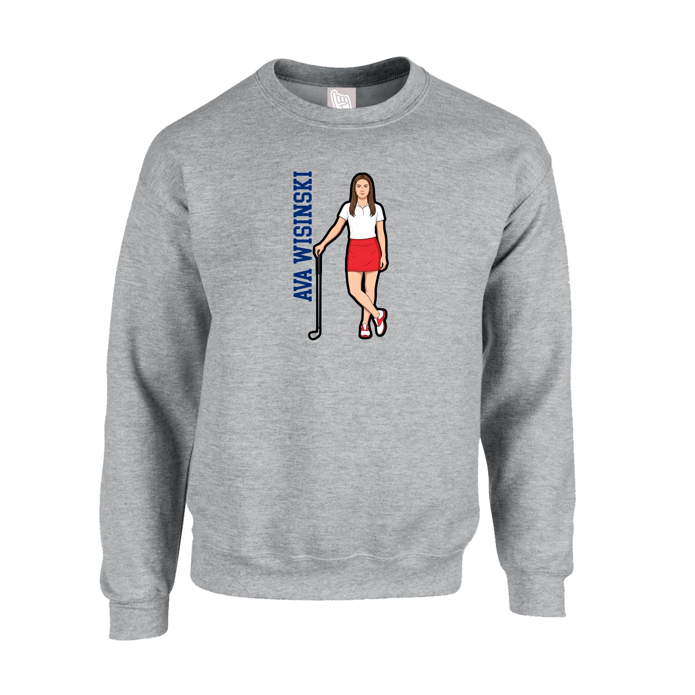 Fleece Crew — Name Vertical in Grey