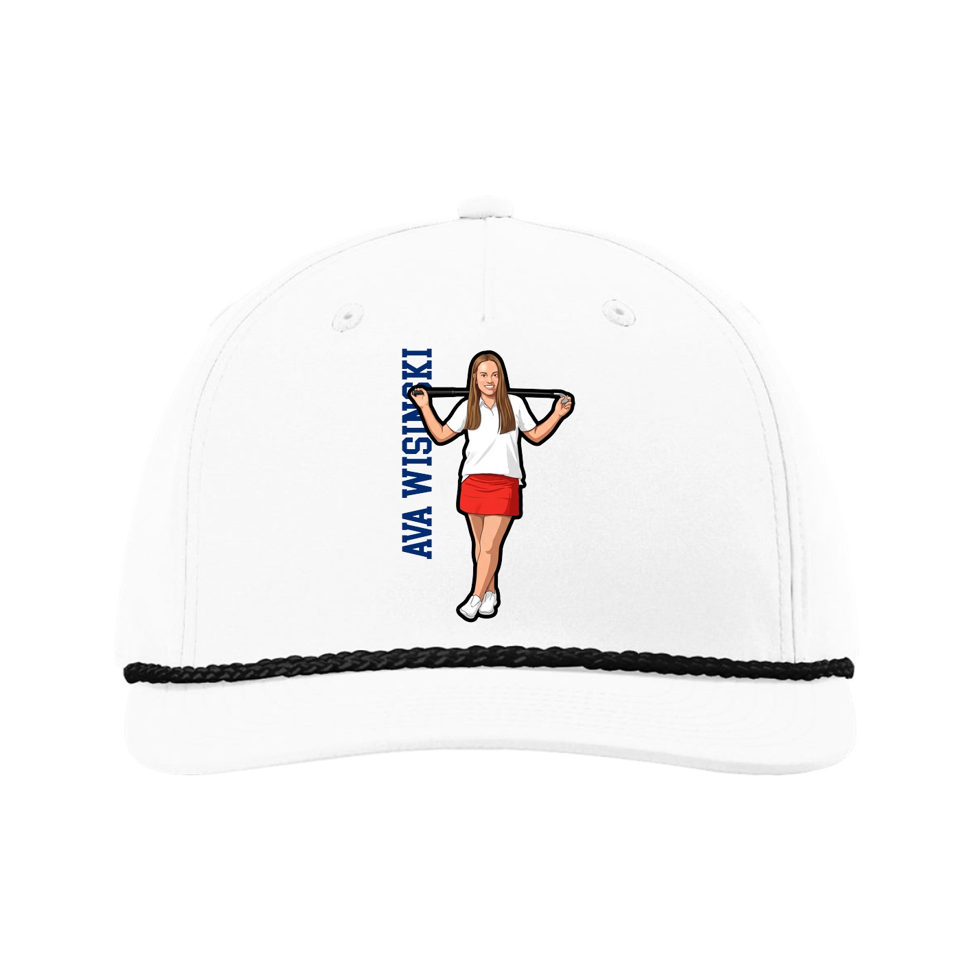 Five-Panel Classic Rope Cap — Name Vertical in White
