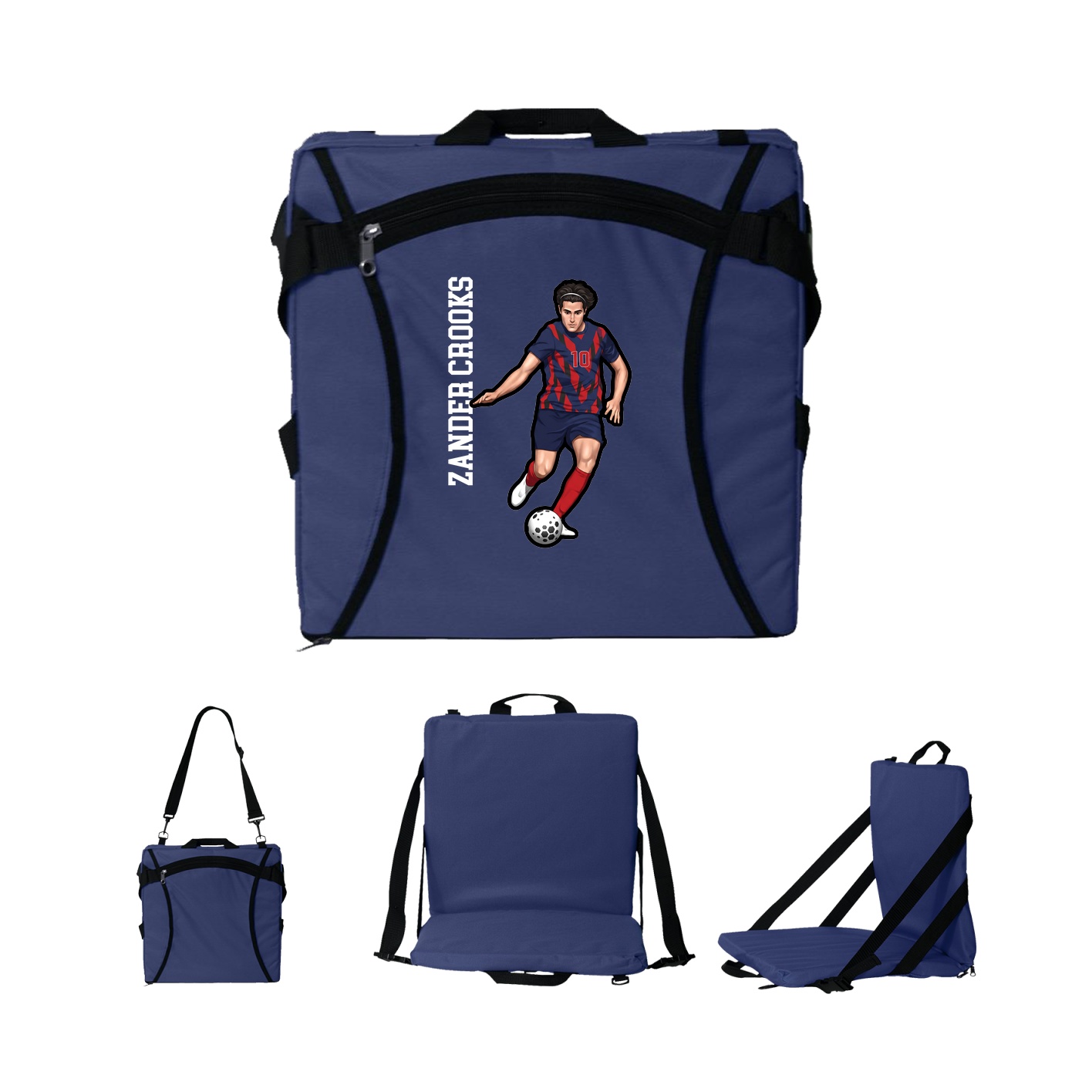 Folding Stadium Seat — Name Vertical in Navy