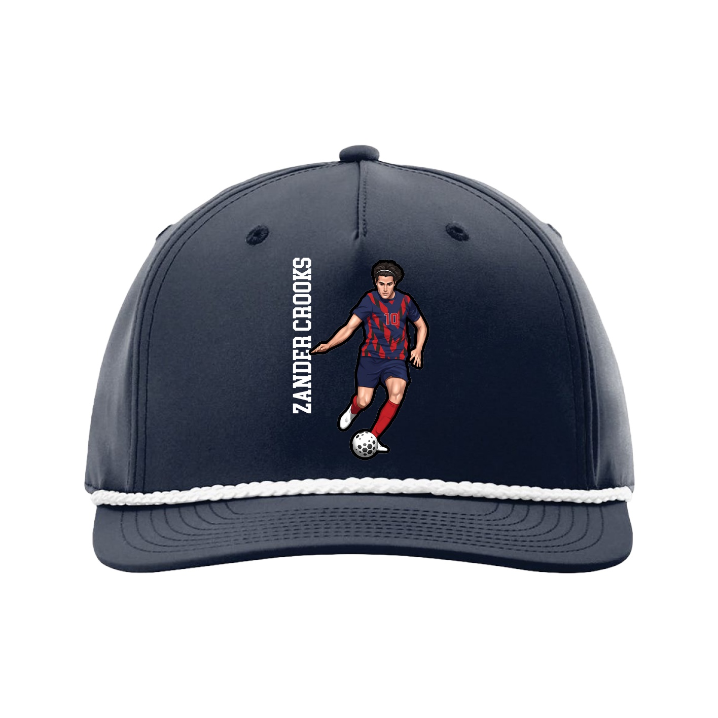 Five-Panel Classic Rope Cap — Name Vertical in Navy