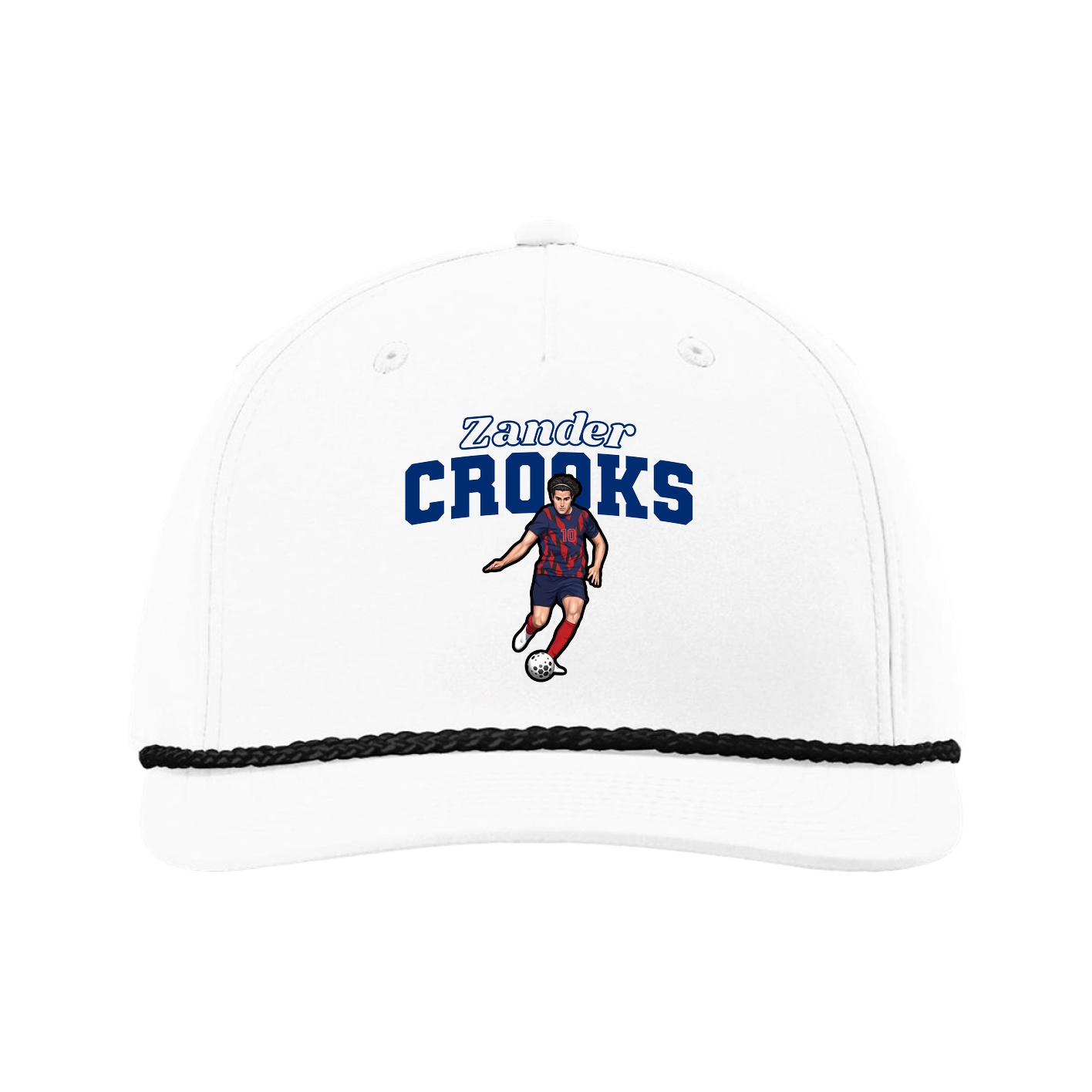 Five-Panel Classic Rope Cap — Name Arch in White