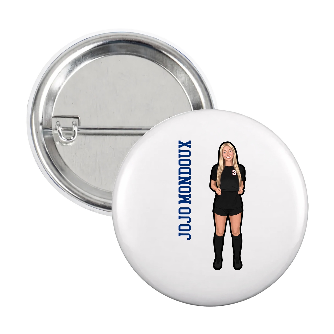 Game Day Button — Name Vertical in White