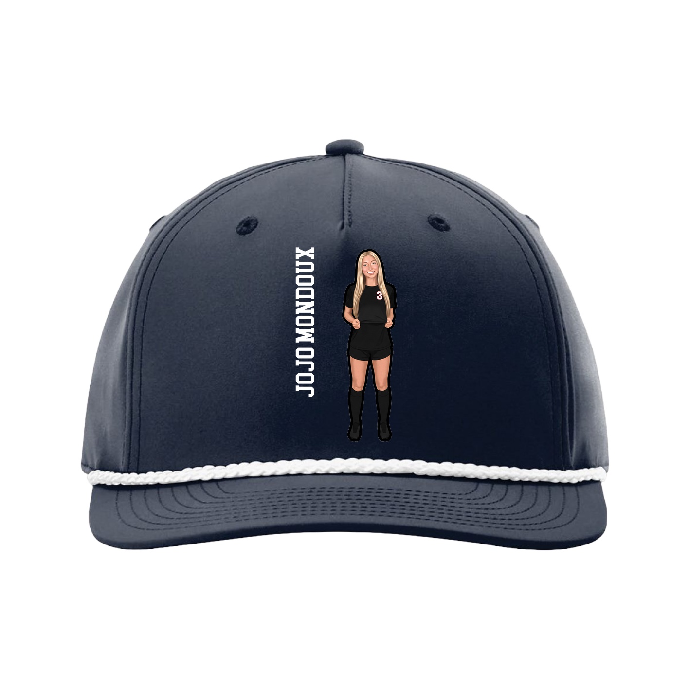 Five-Panel Classic Rope Cap — Name Vertical in Navy