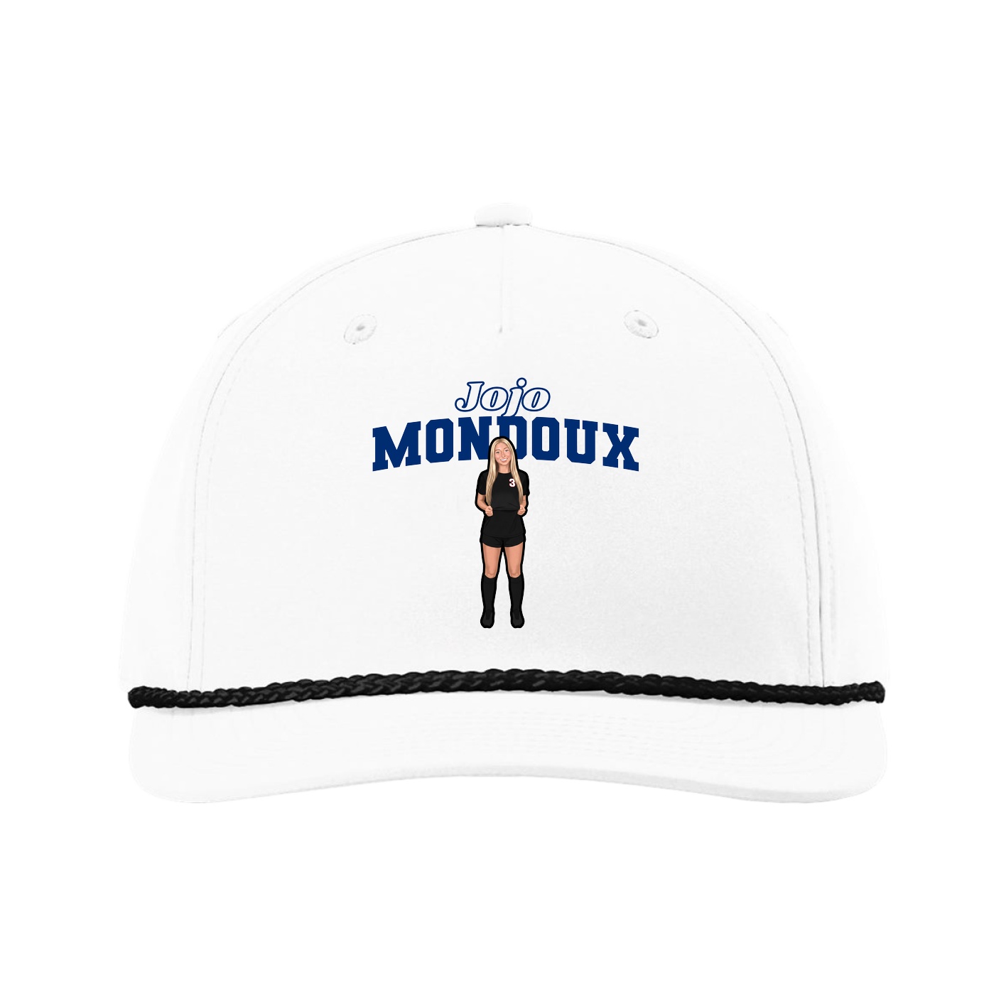 Five-Panel Classic Rope Cap — Name Arch in White
