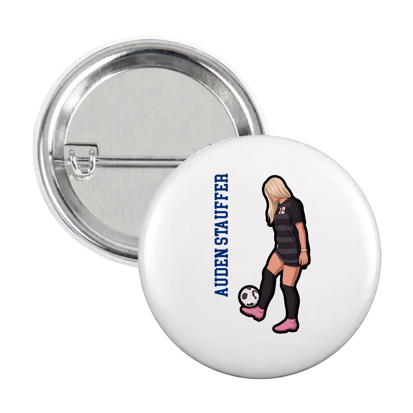 Game Day Button — Name Vertical in White