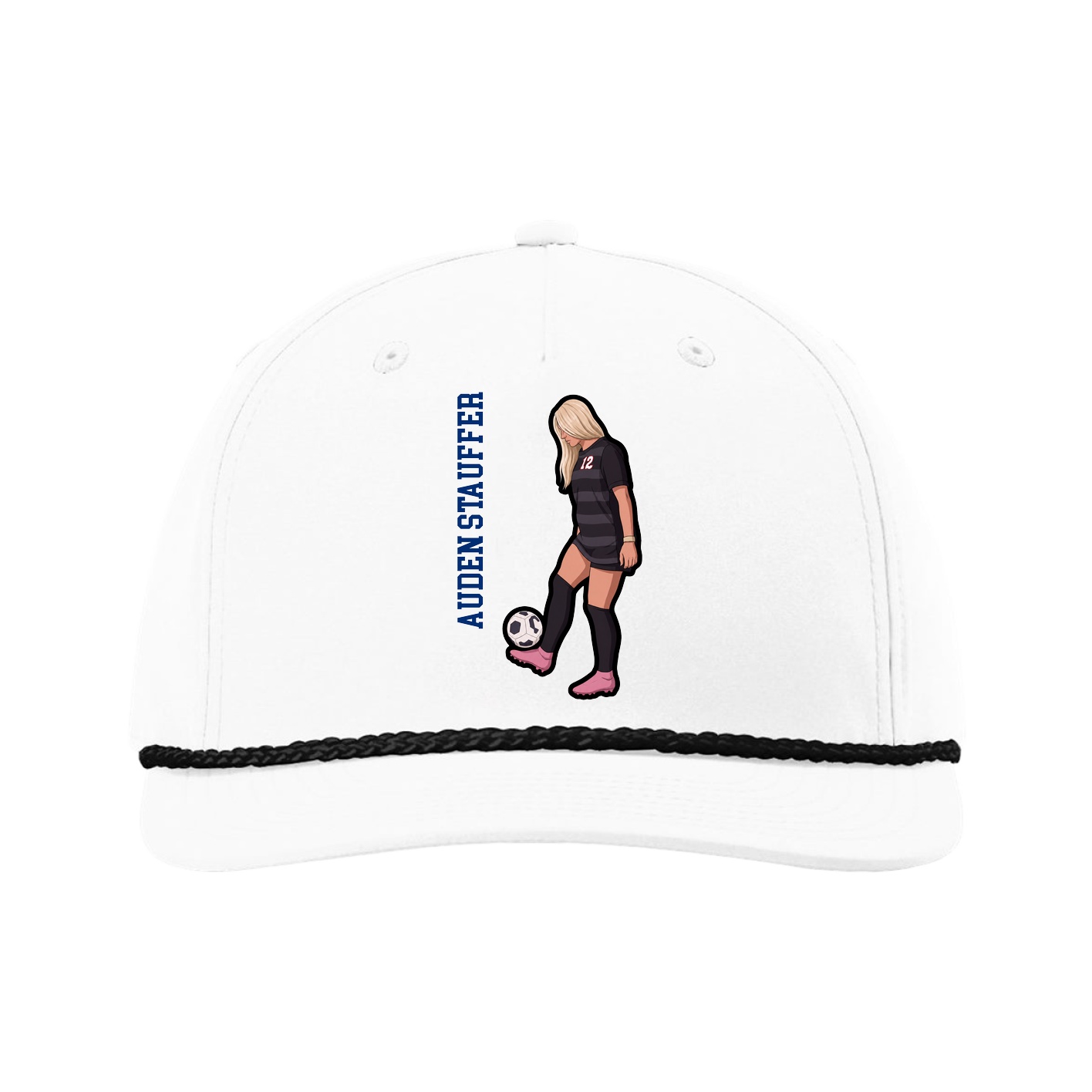 Five-Panel Classic Rope Cap — Name Vertical in White