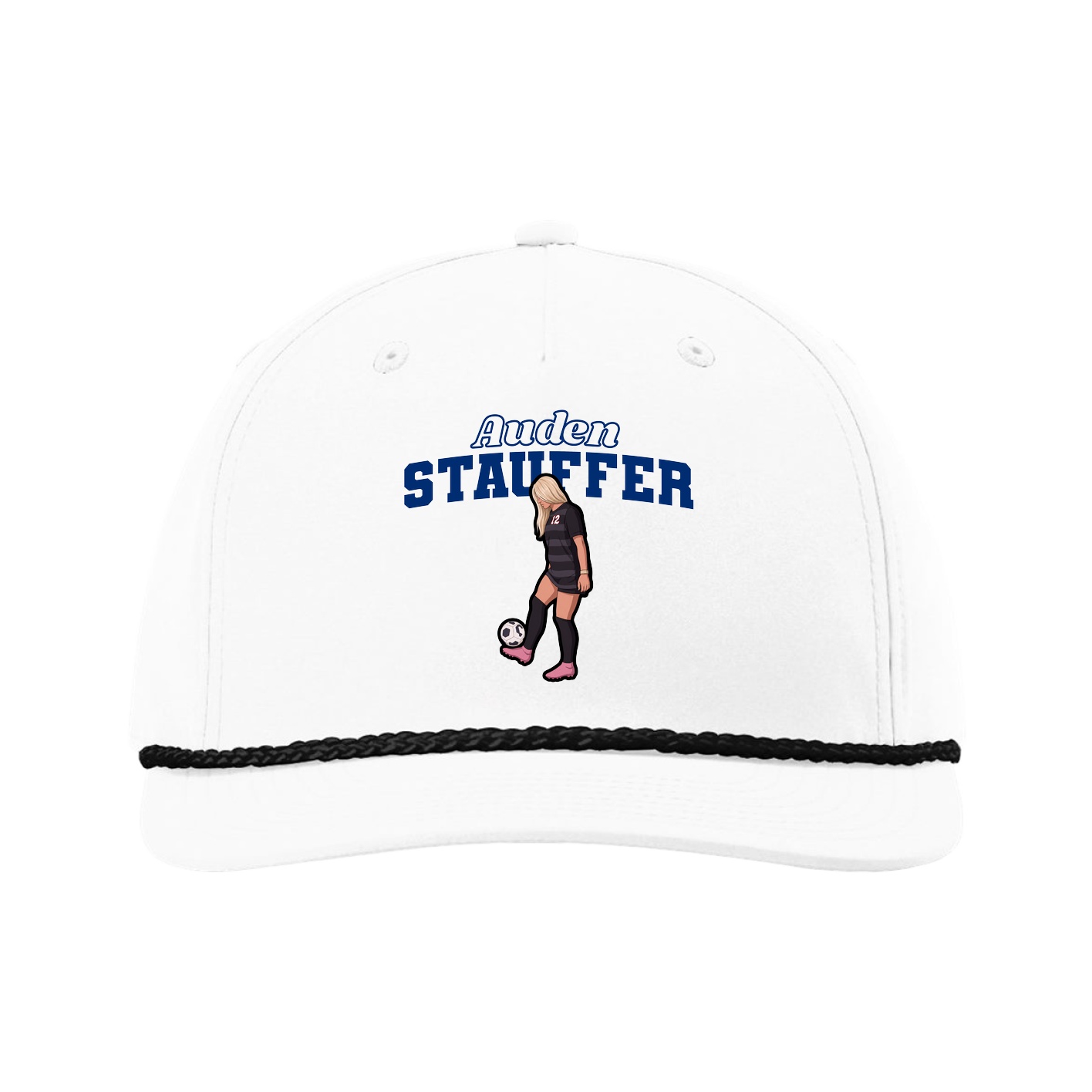 Five-Panel Classic Rope Cap — Name Arch in White